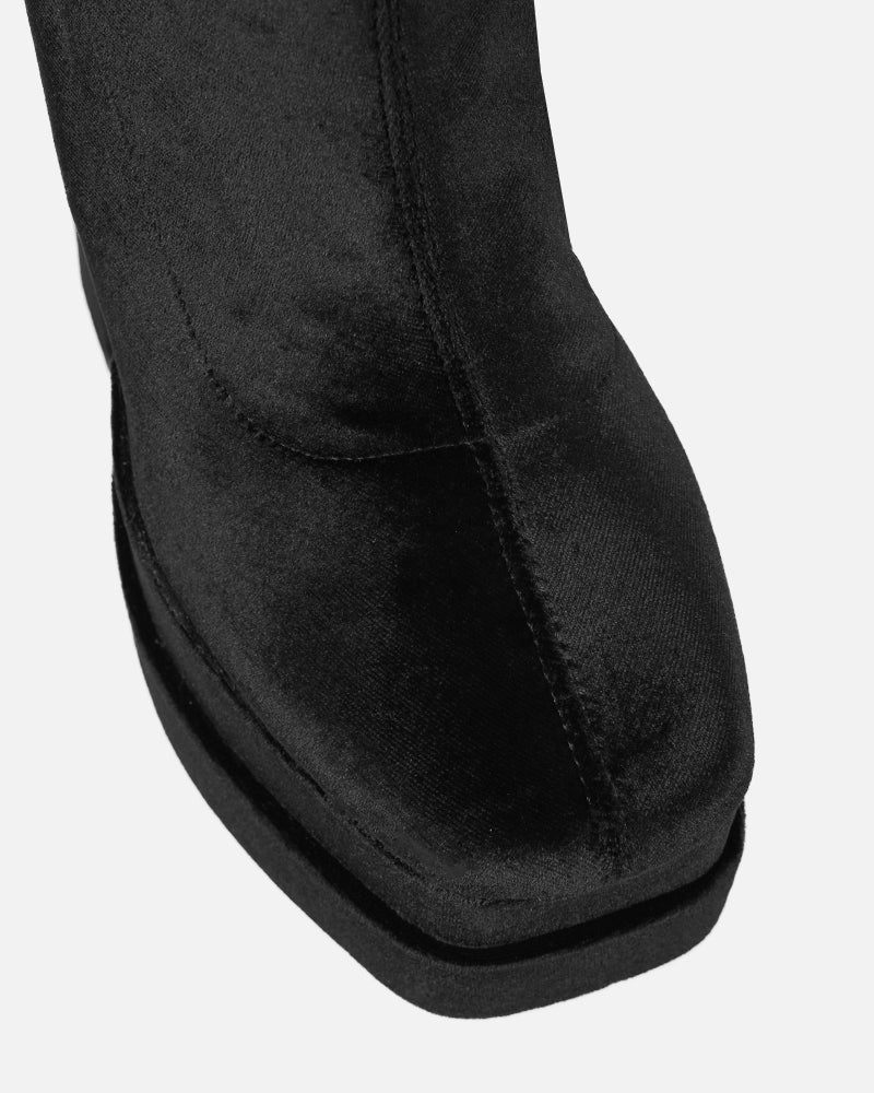 Addams Black Velvet Double Platform Thigh High Boots - Image 4