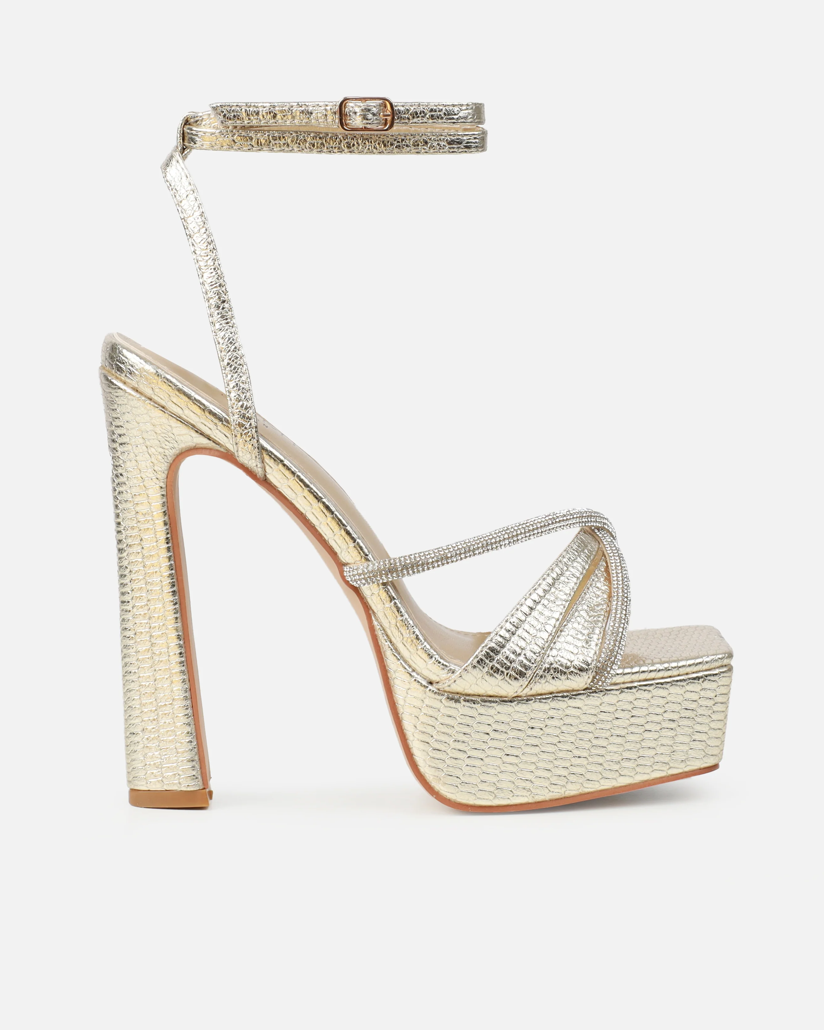 Adelaide Gold Faux Snake Diamante Platform Heels - Image 2