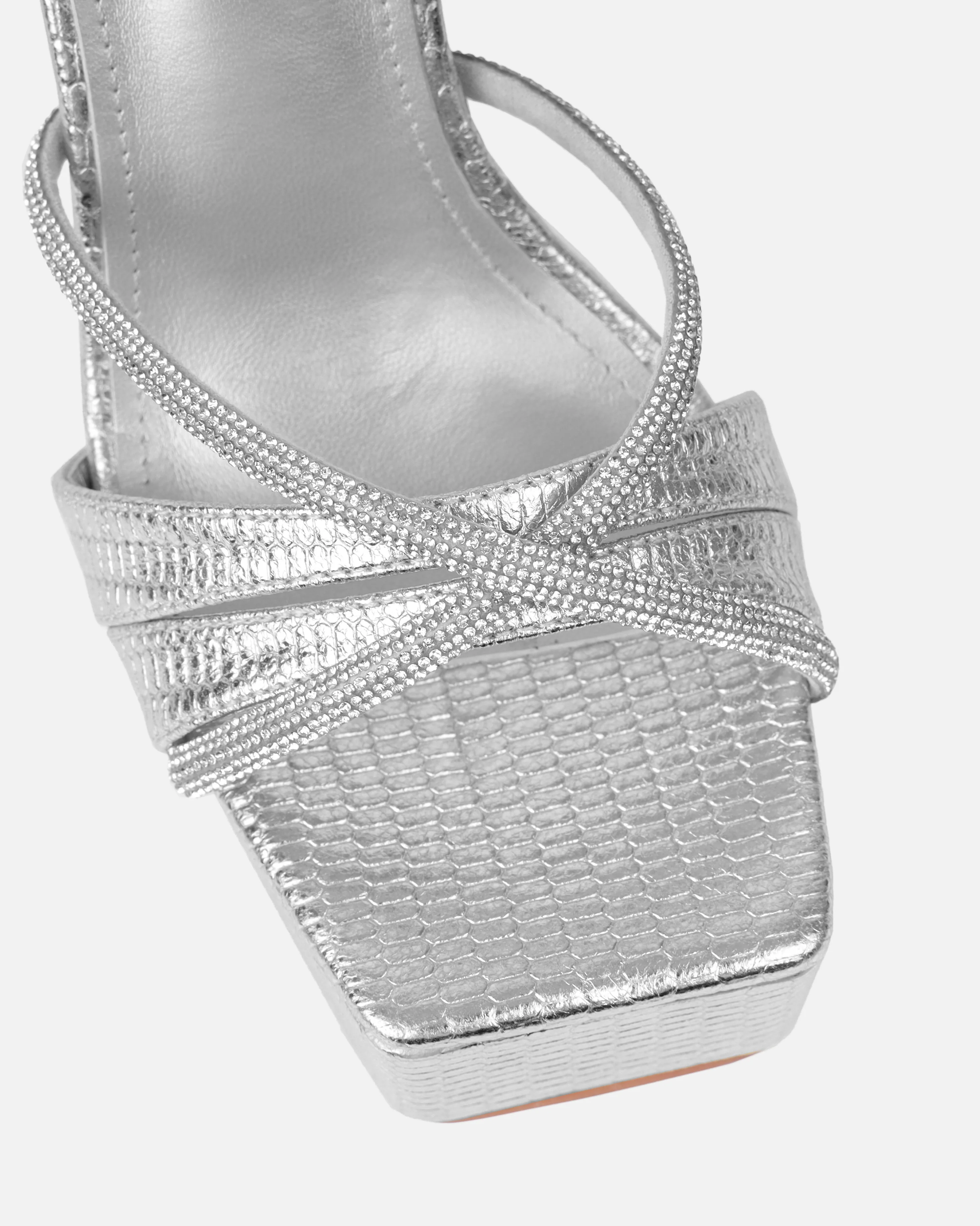 Adelaide Silver Faux Snake Diamante Platform Heels - Image 4