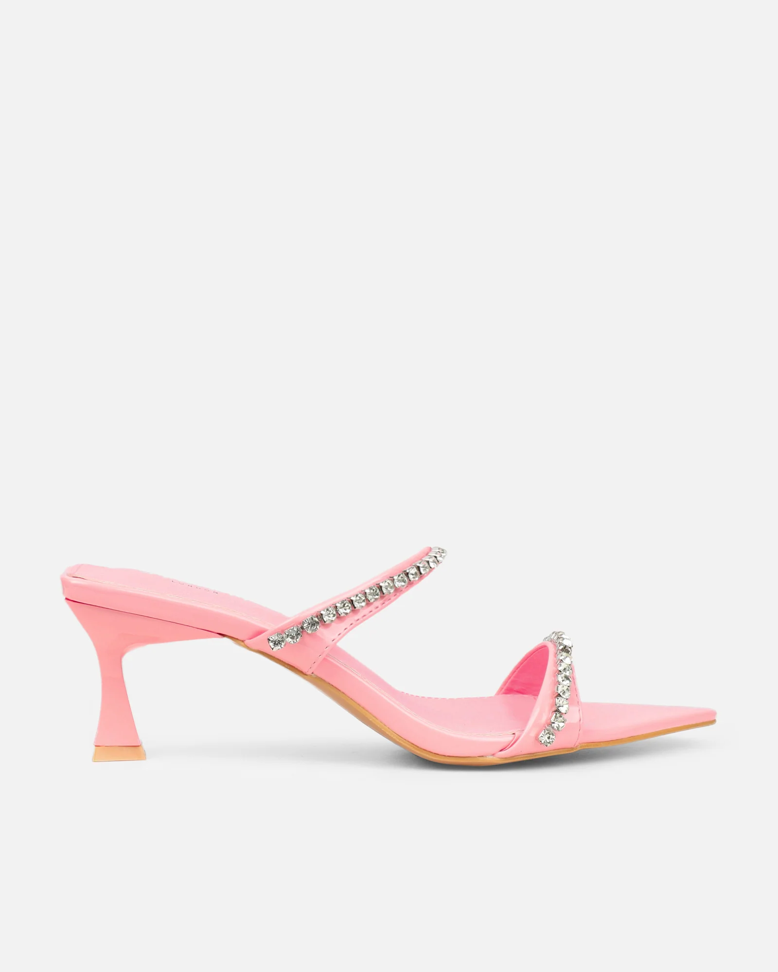 Adrienne Pink Patent Diamante Low Heeled Sandals - Image 2