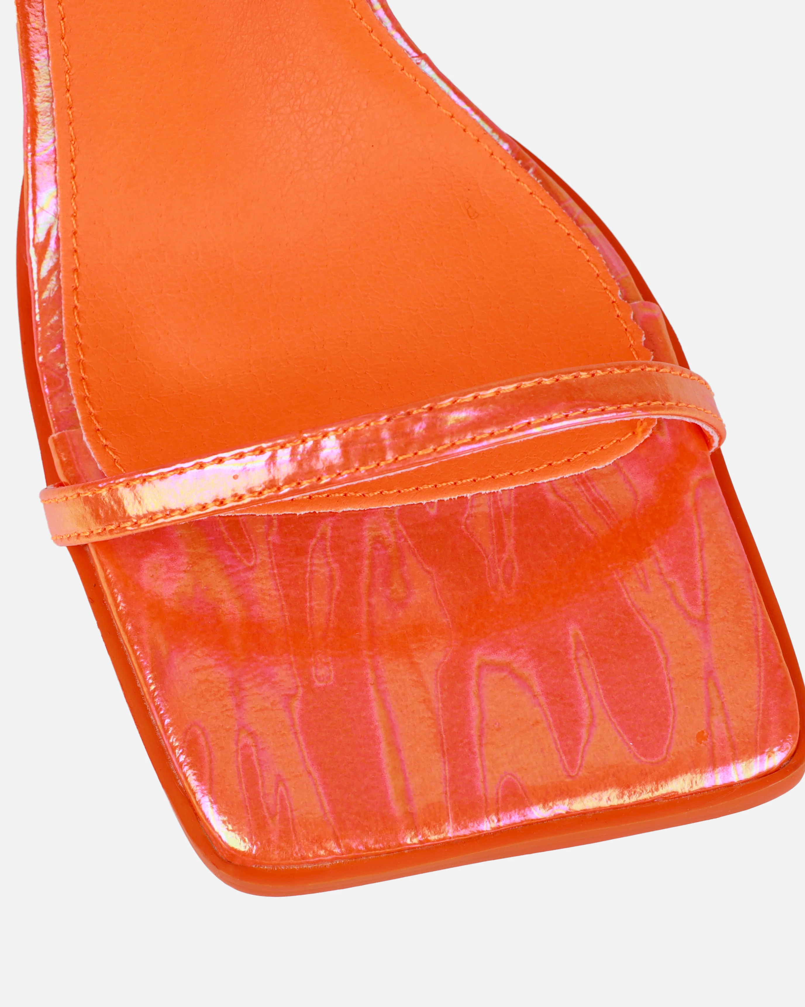 Aeros Orange Square Toe Strappy Stiletto Mid Heels - Image 4