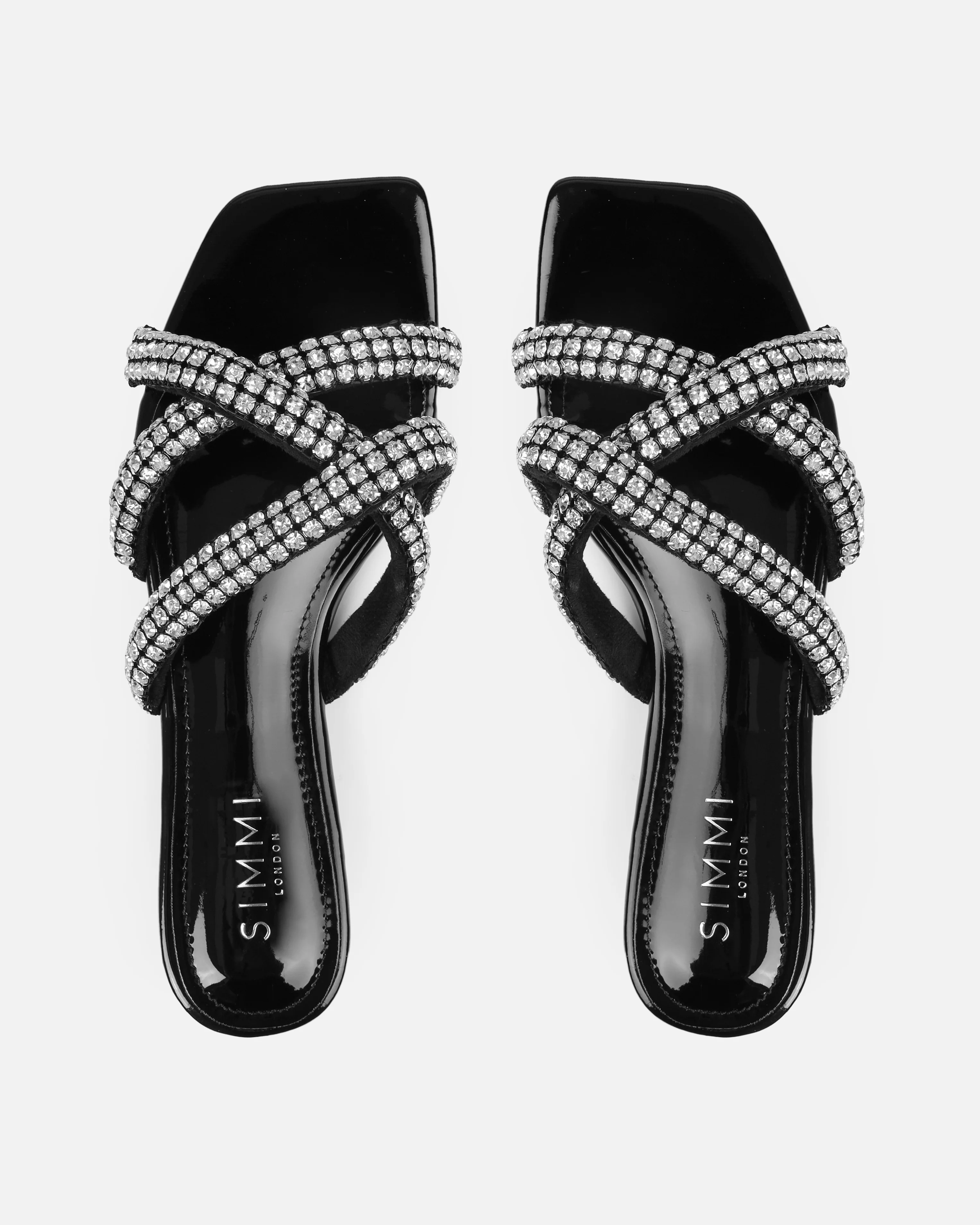 Akari Black Diamante Crossover Straps Flat Sandals - Image 3