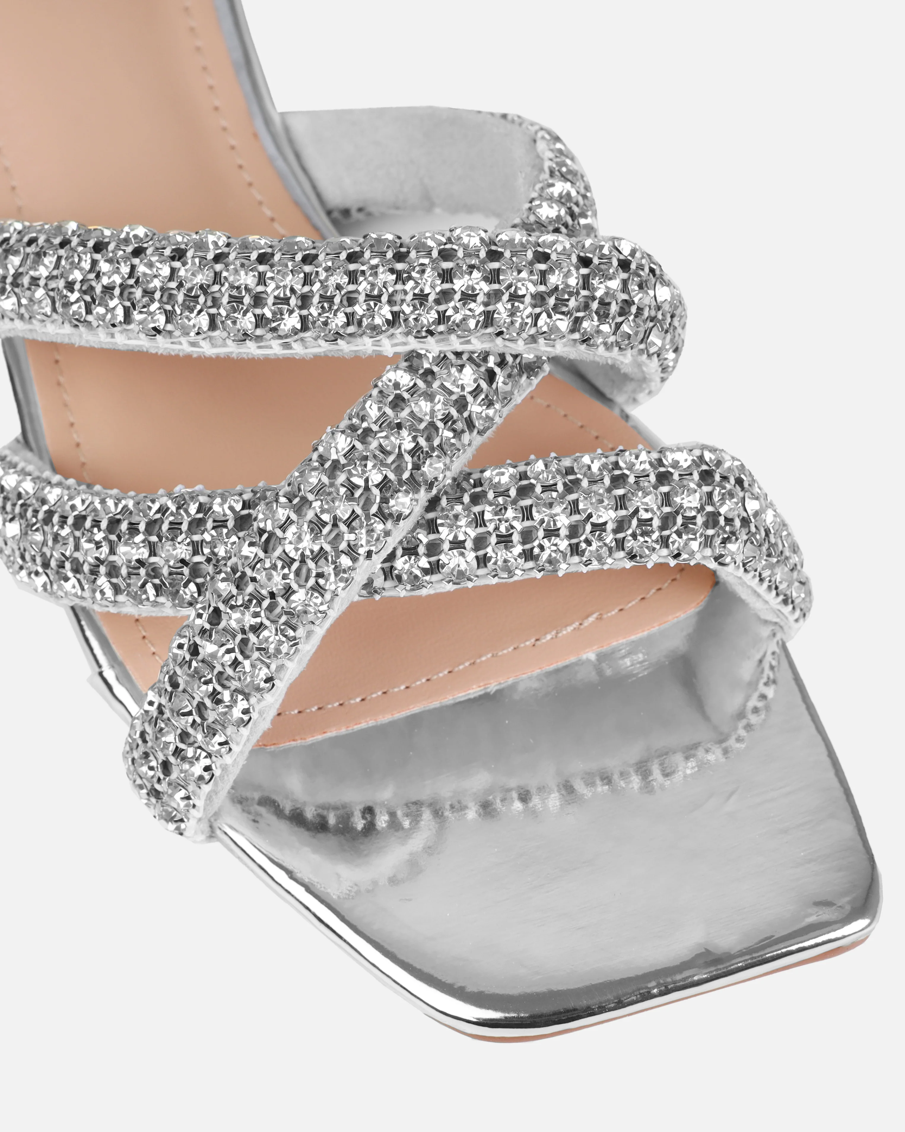 Akari Silver Diamante Crossover Straps Flat Sandals - Image 4