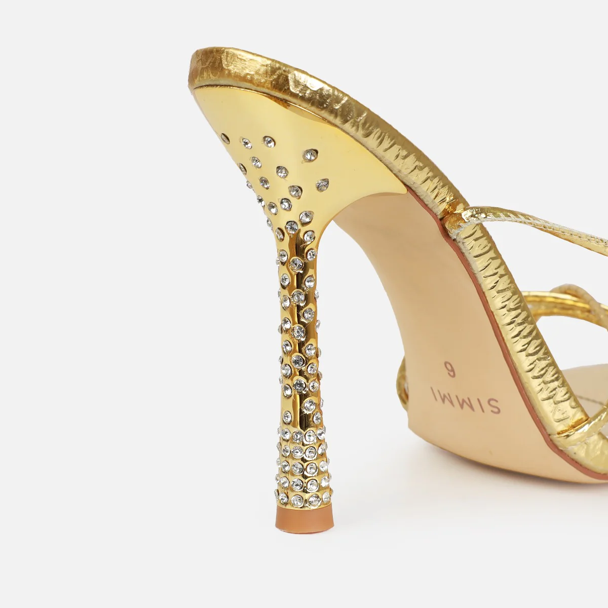 Alenah Gold Faux Snake Print Lace Up Diamante Heels - Image 2