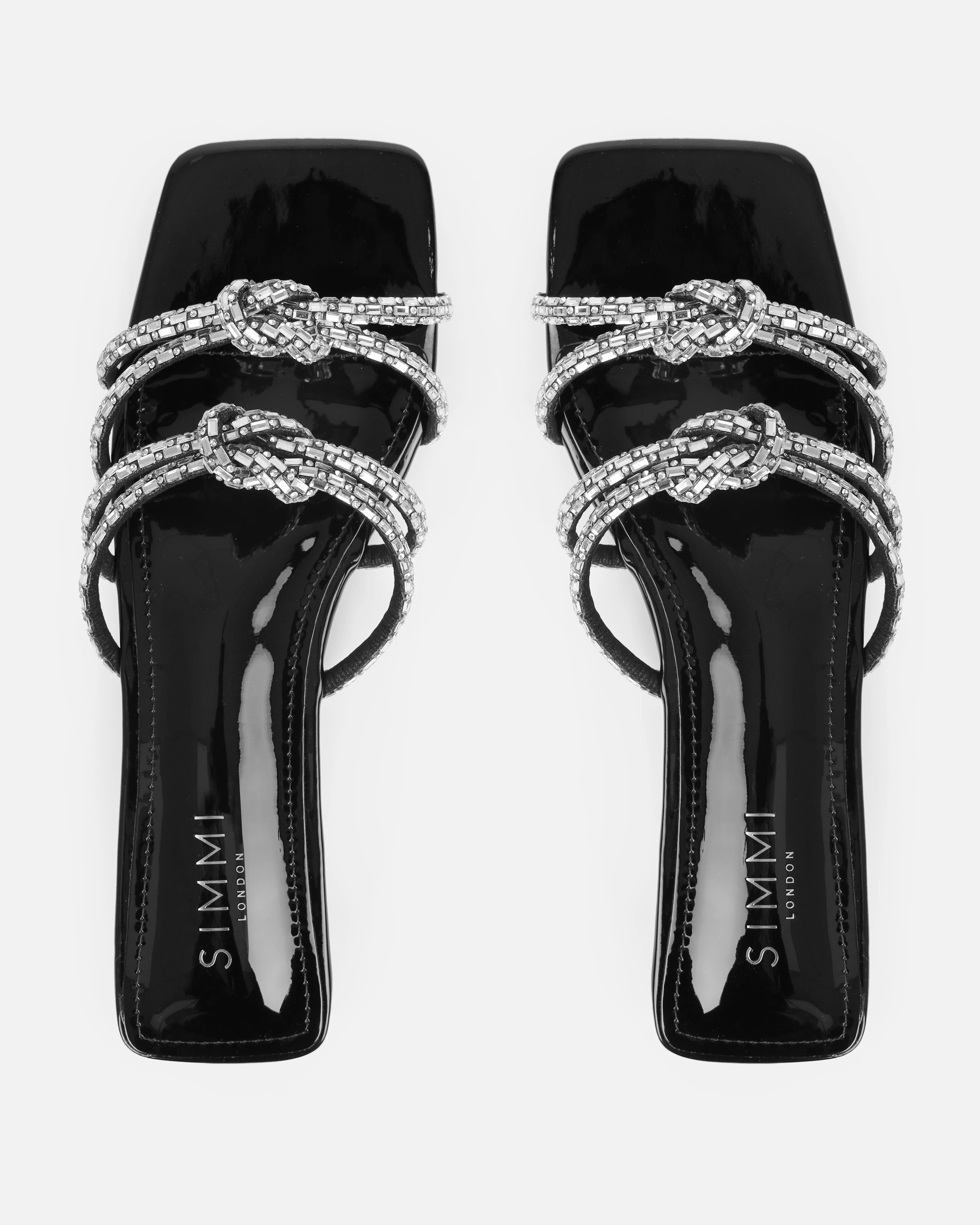 Aliano Black Patent Diamante Flat Sandals - Image 3