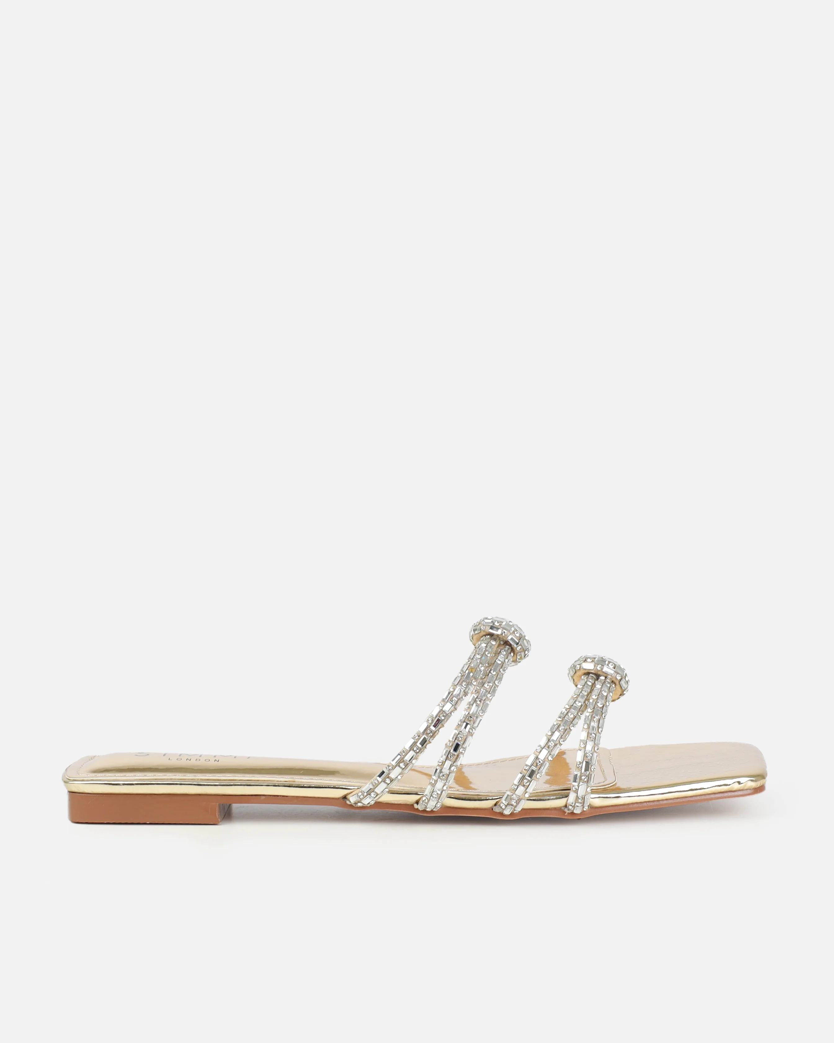 Aliano Gold Patent Diamante Flat Sandals - Image 2