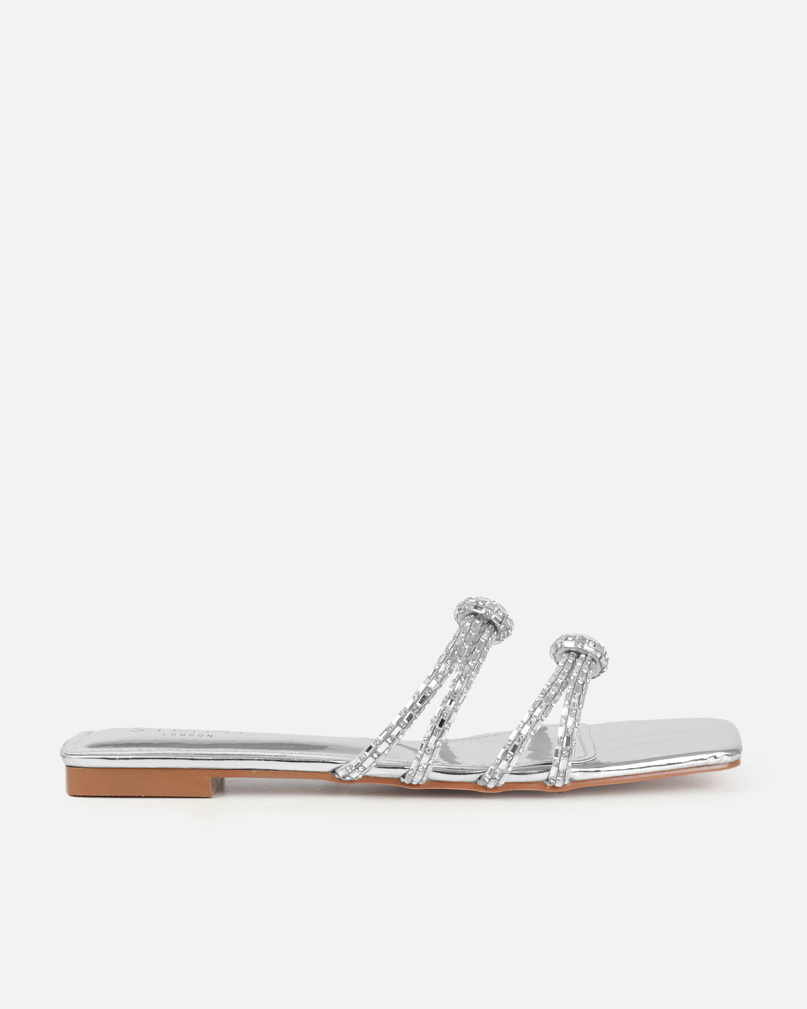 Aliano Silver Patent Diamante Flat Sandals - Image 2