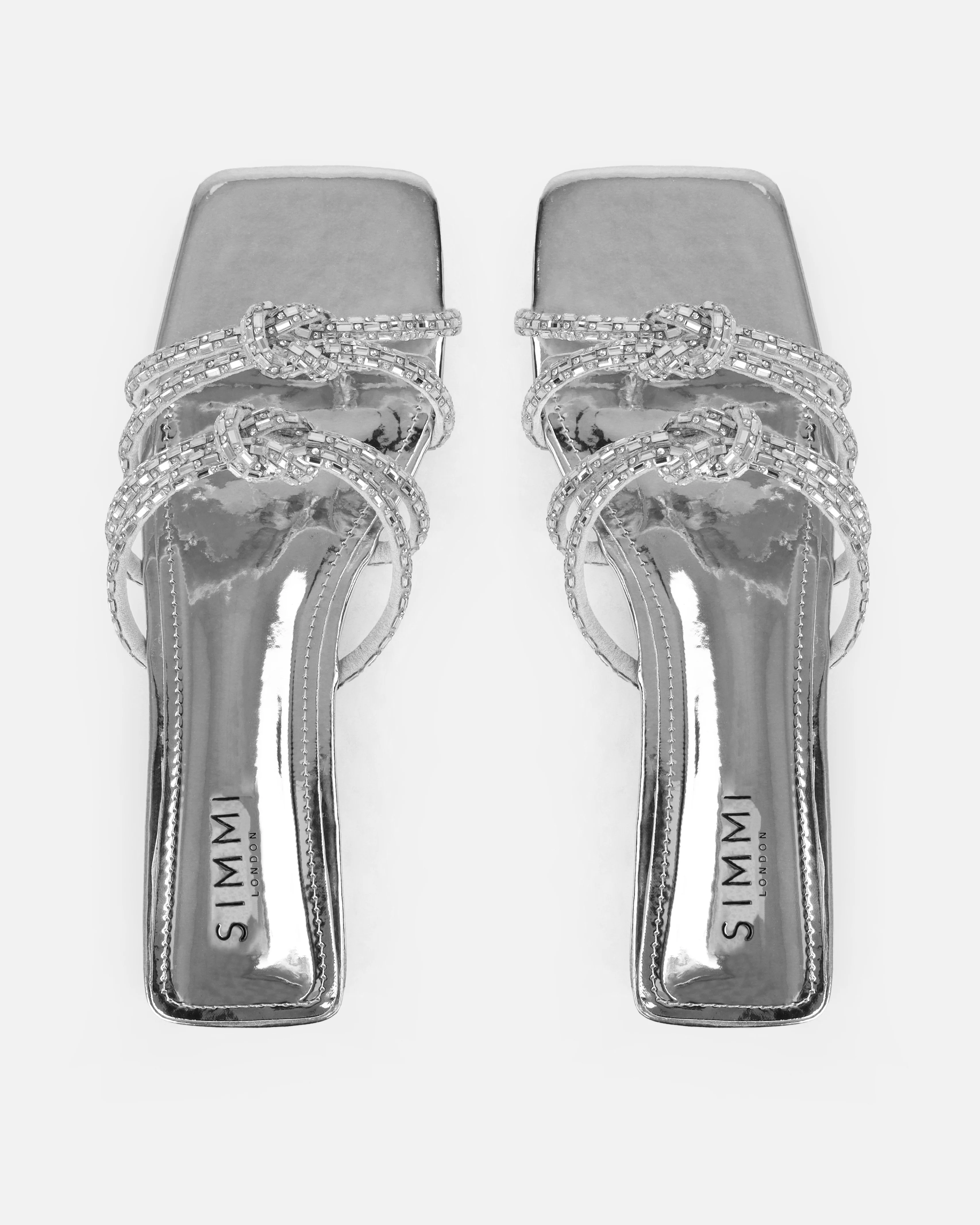 Aliano Silver Patent Diamante Flat Sandals - Image 3