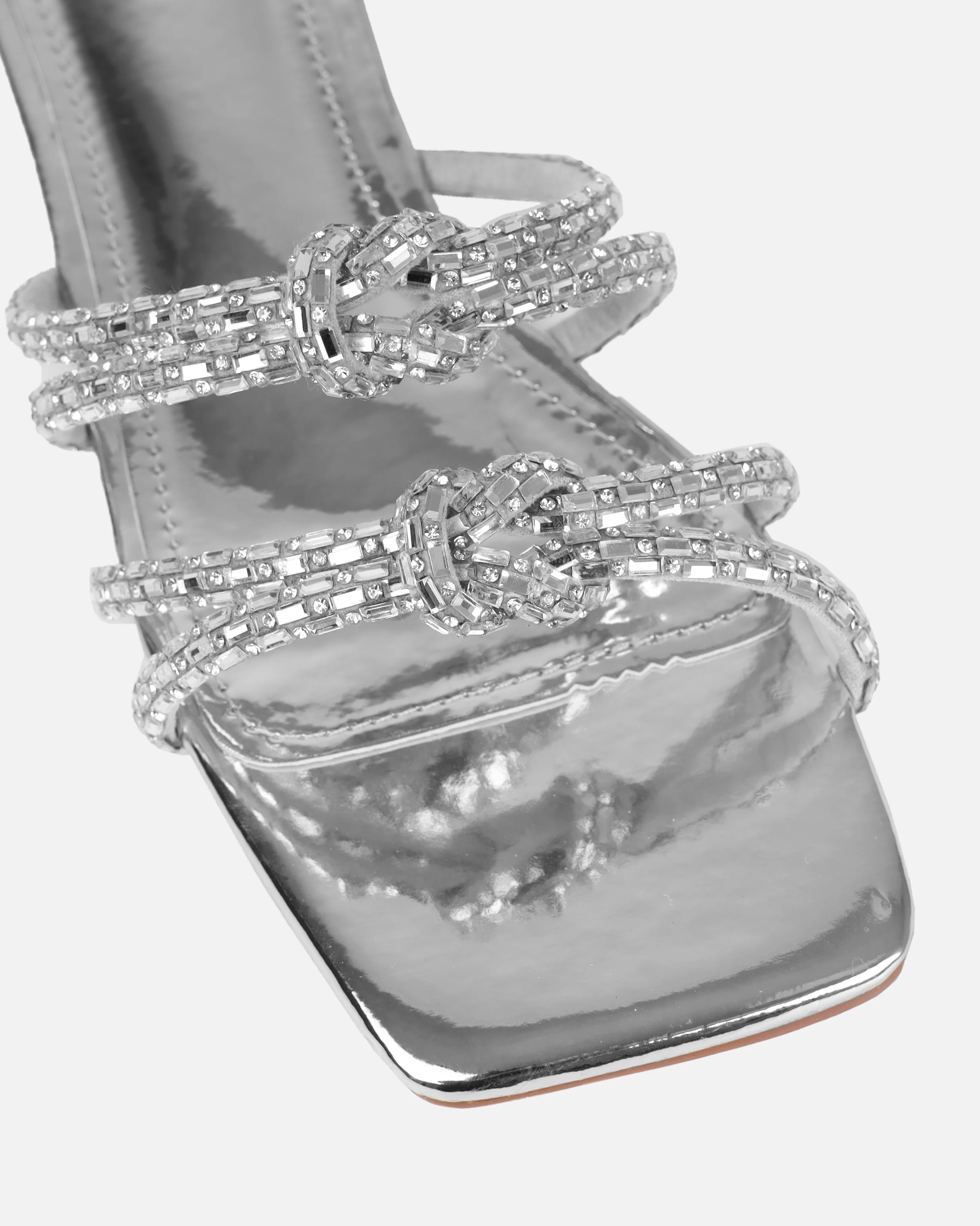 Aliano Silver Patent Diamante Flat Sandals - Image 4