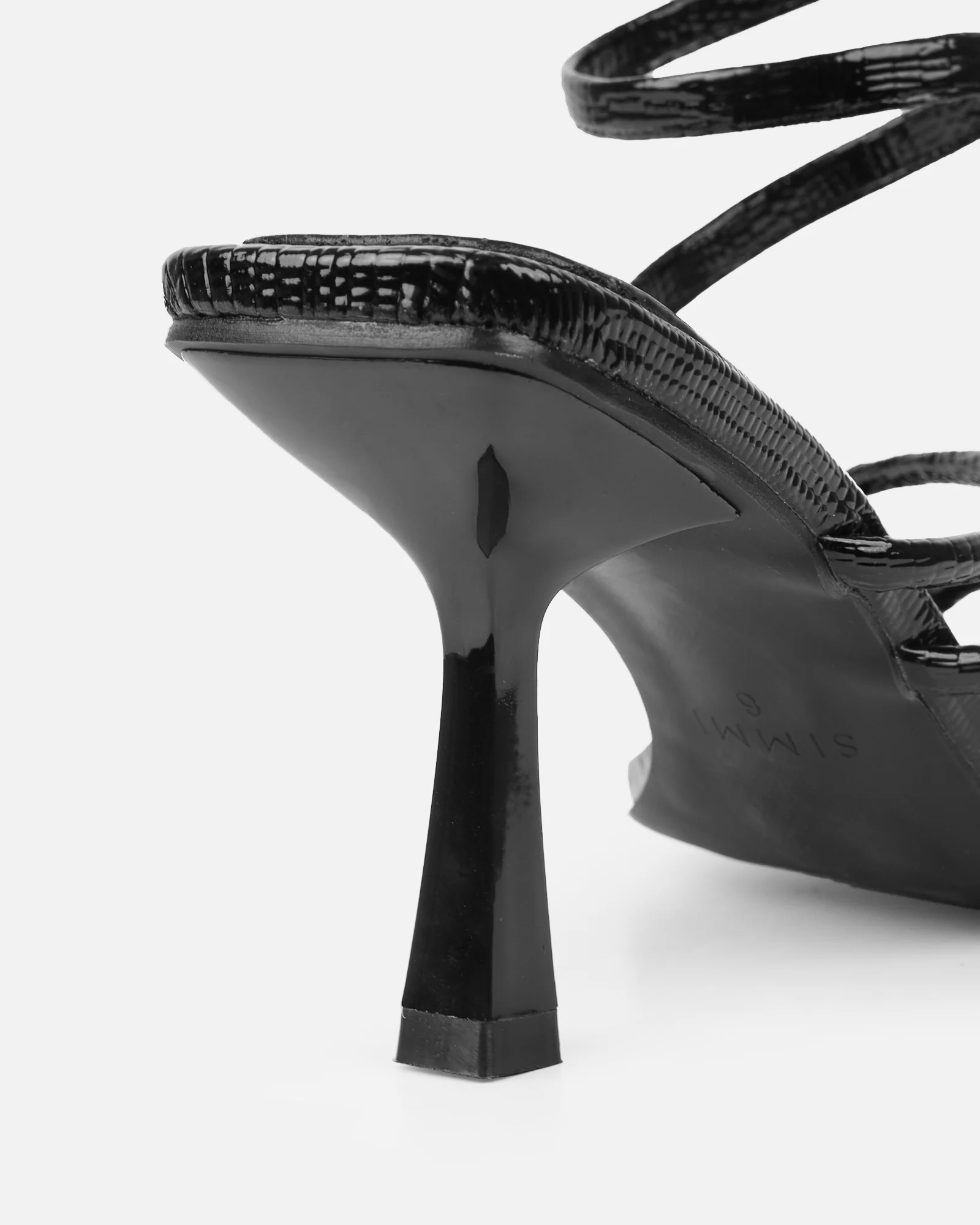 Alii Black Lizard Effect Spiral Mid Heeled Sandals - Image 3