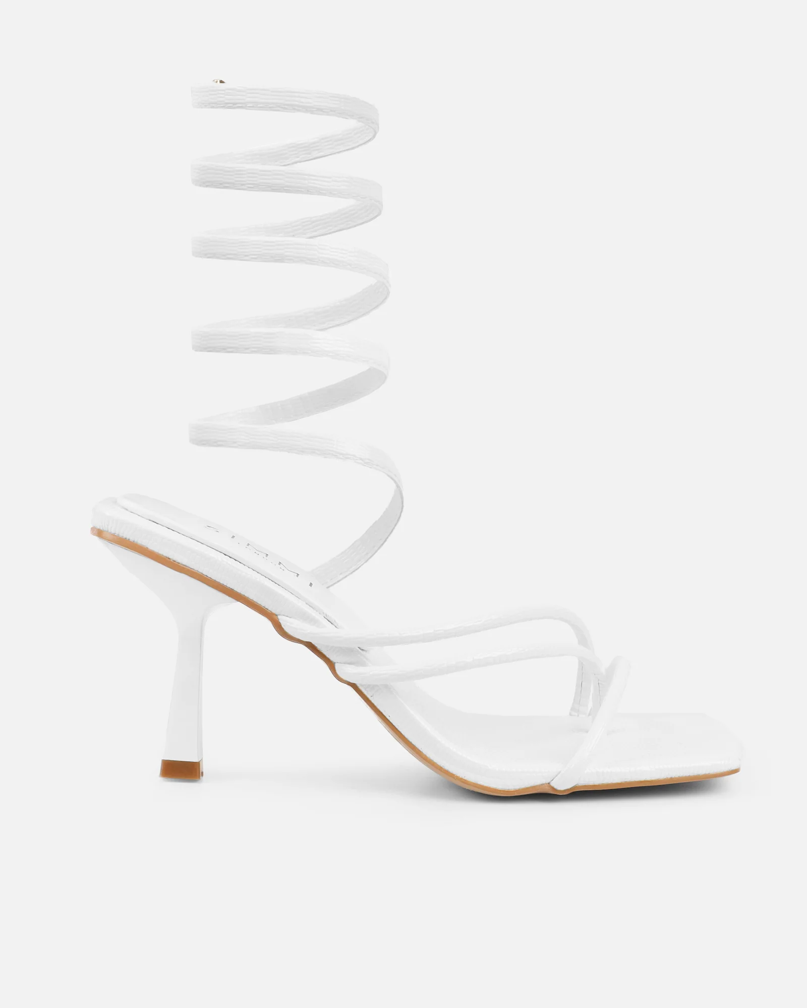 Alii White Lizard Effect Spiral Mid Heeled Sandals - Image 2