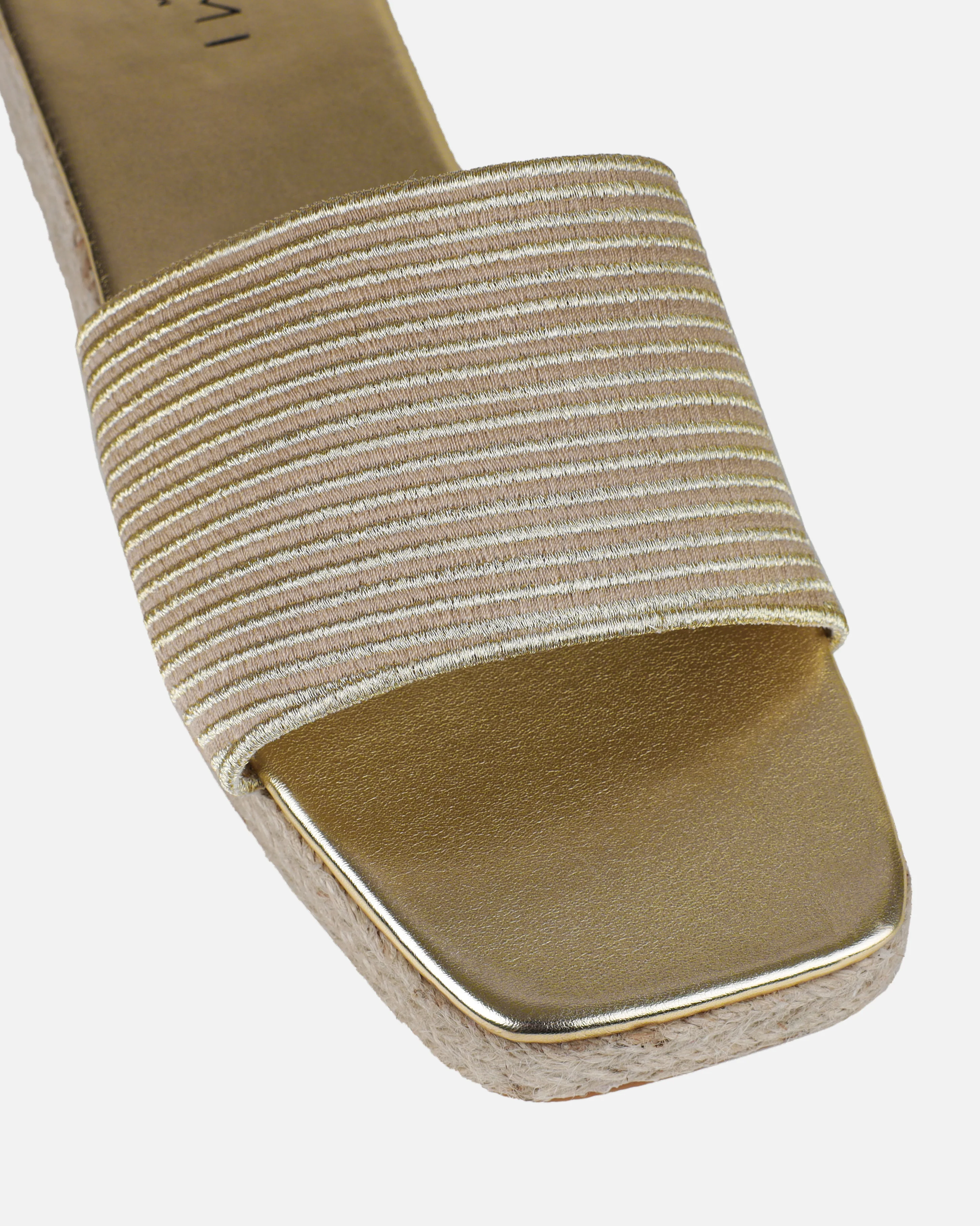 Alohi Beige Embroidered Espadrille Flatform Slides - Image 4