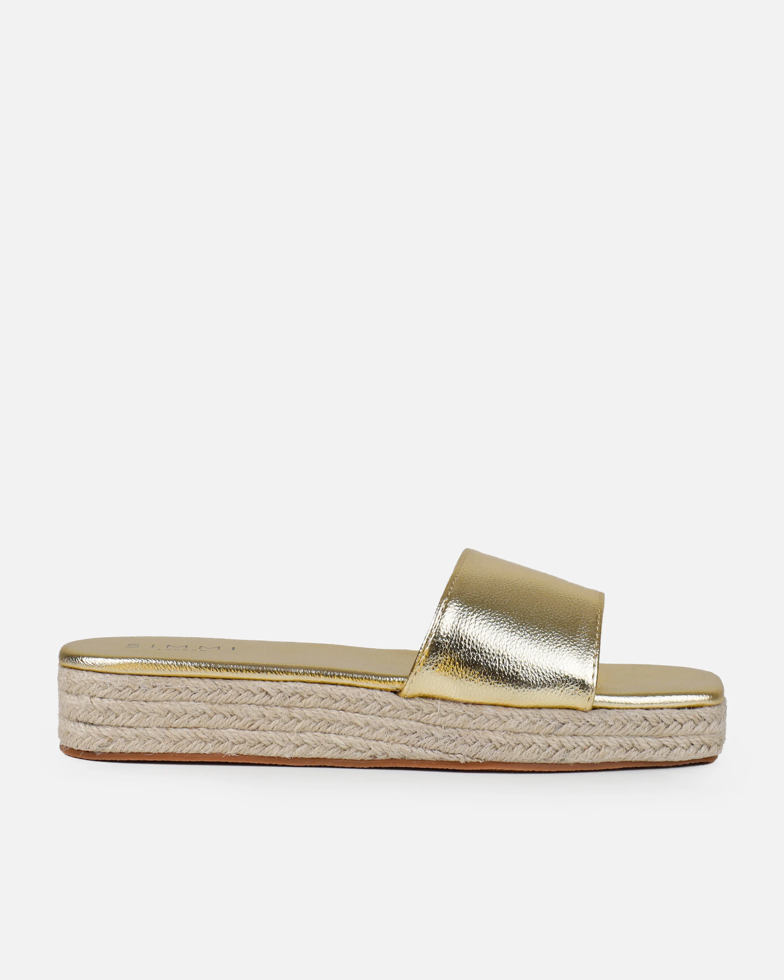 Alohi Gold Cracked Espadrille Flatform Slides - Image 2