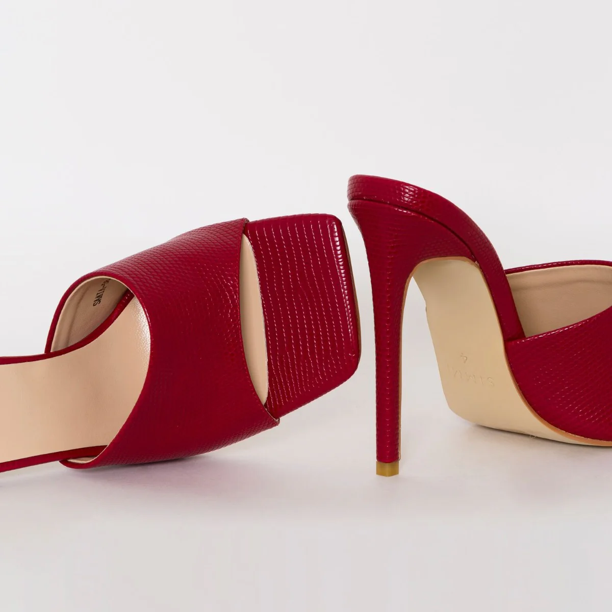 Amalie Red Snake Print Stiletto Mule Heels - Image 2