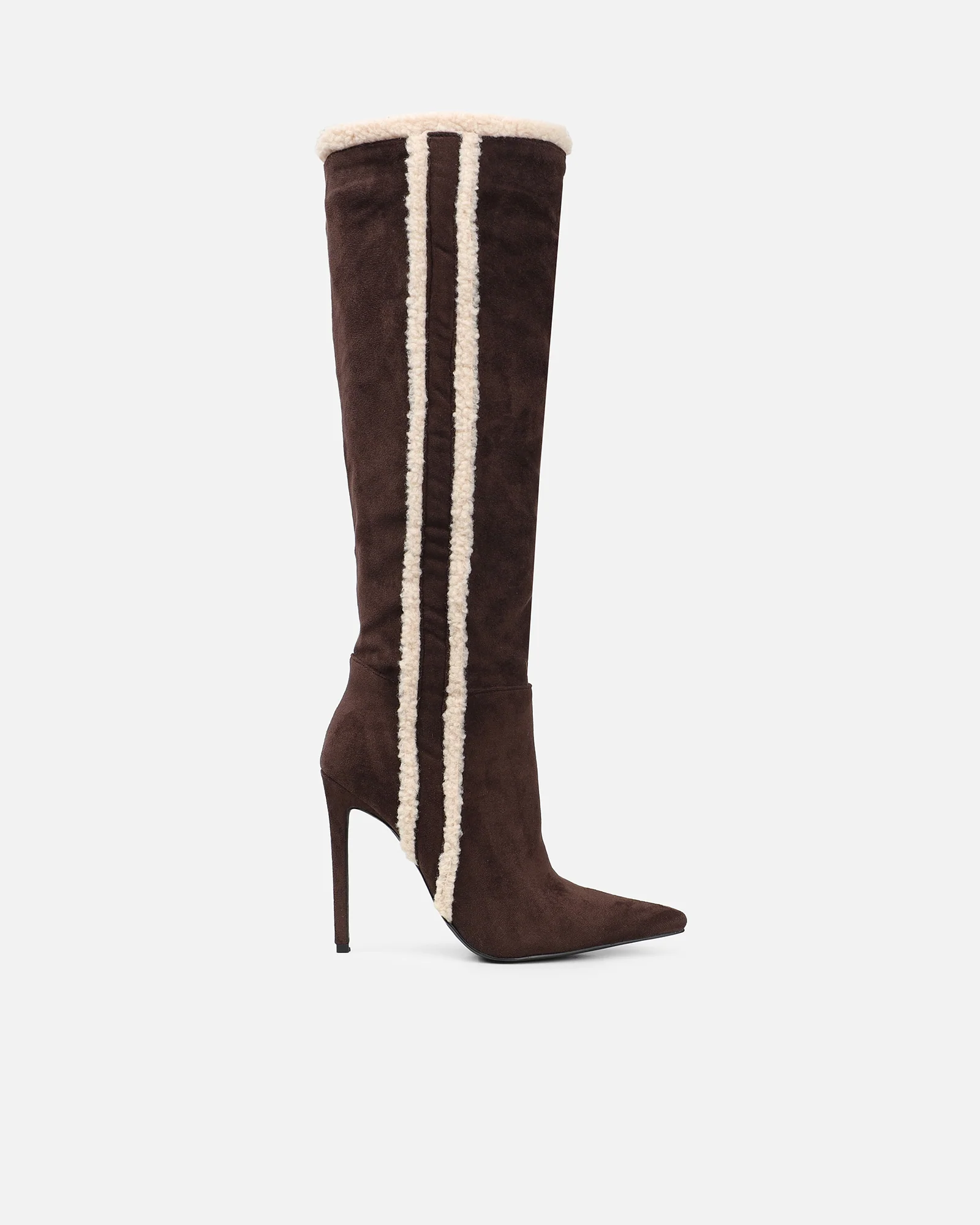Anders Chocolate Suede Borg Trimmed Knee Boots - Image 2