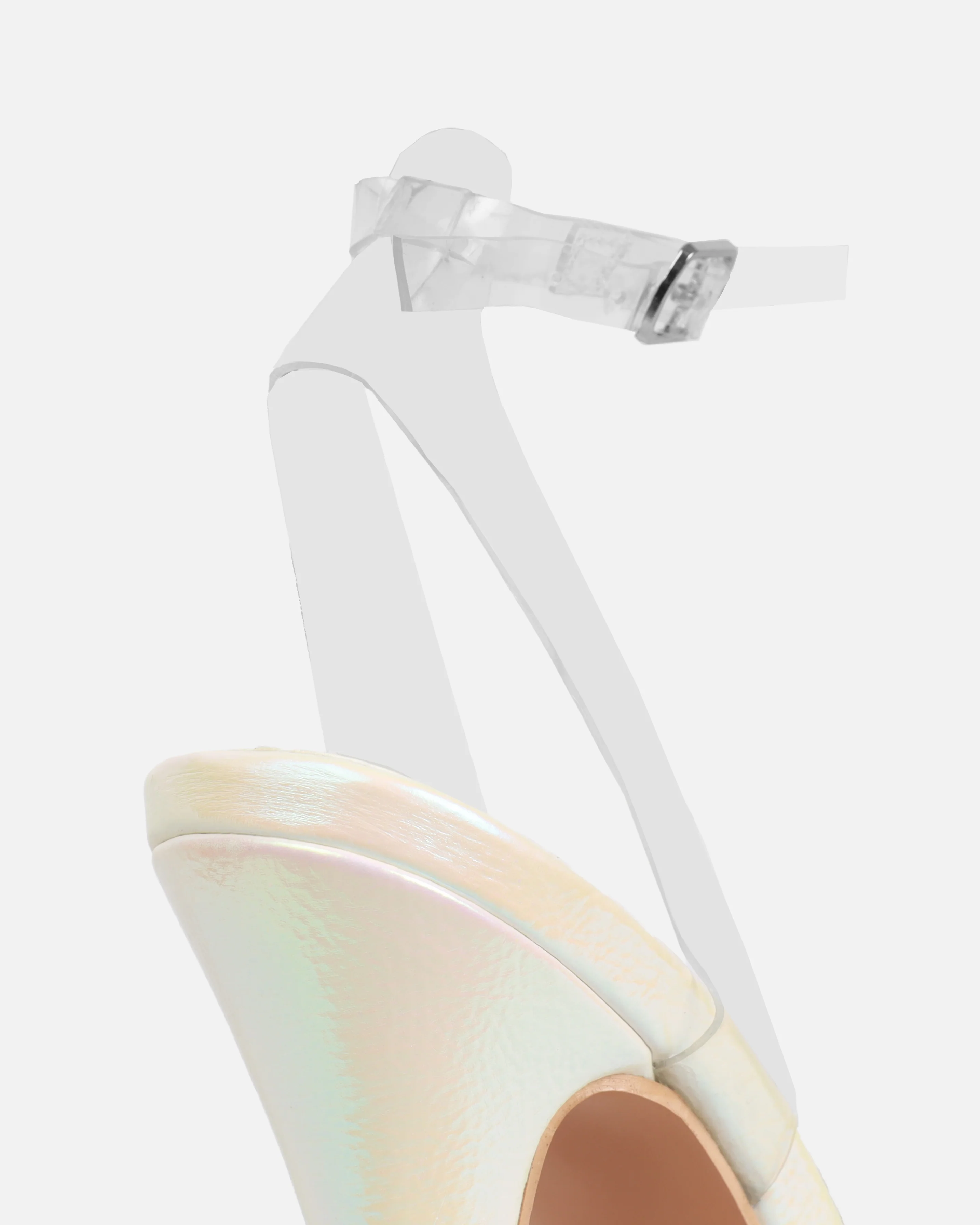 Angelique White Shimmer Diamante Bow Stiletto Platform Heels - Image 3