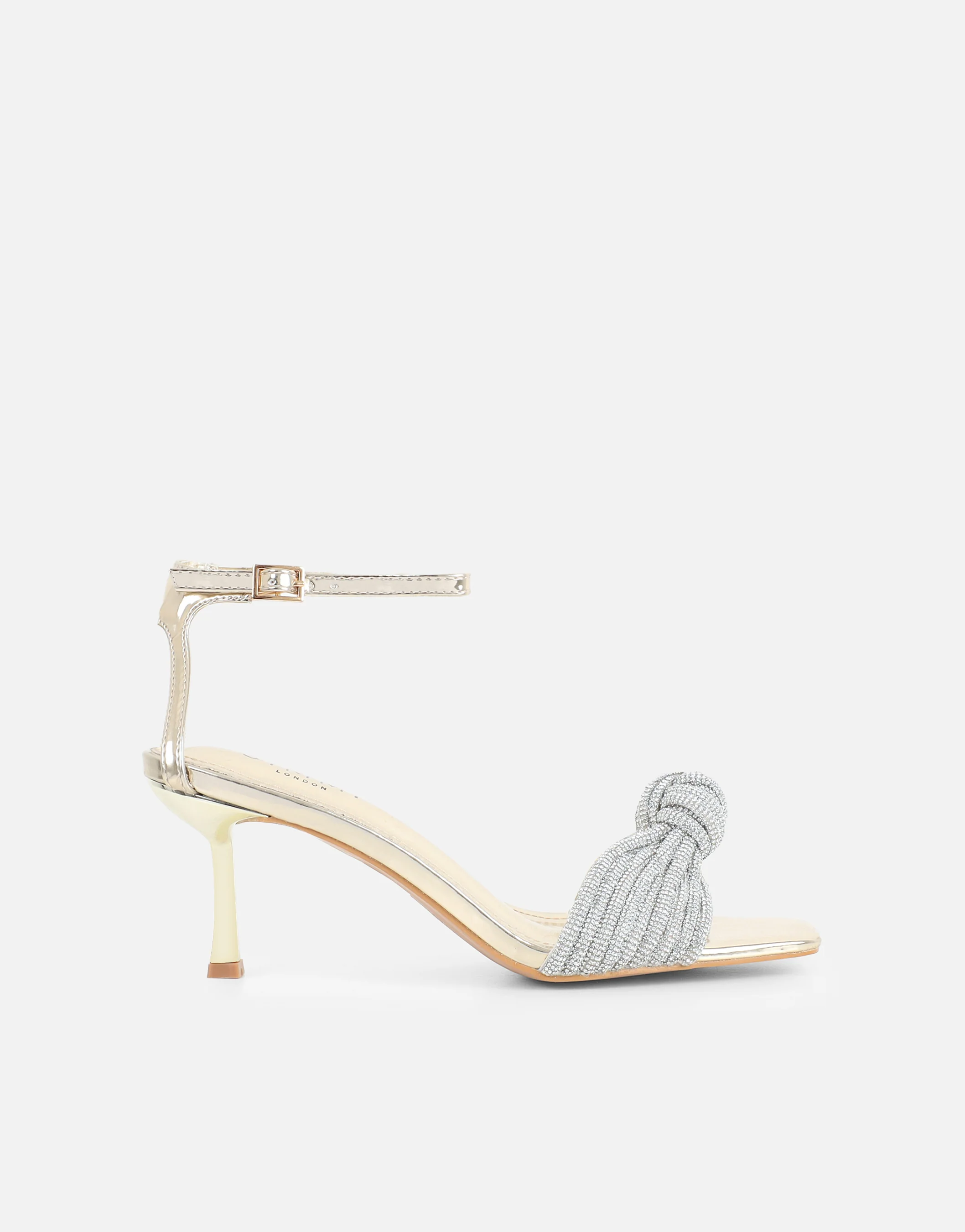 Anha Gold Mirror Diamante Knot Heeled Sandals - Image 2