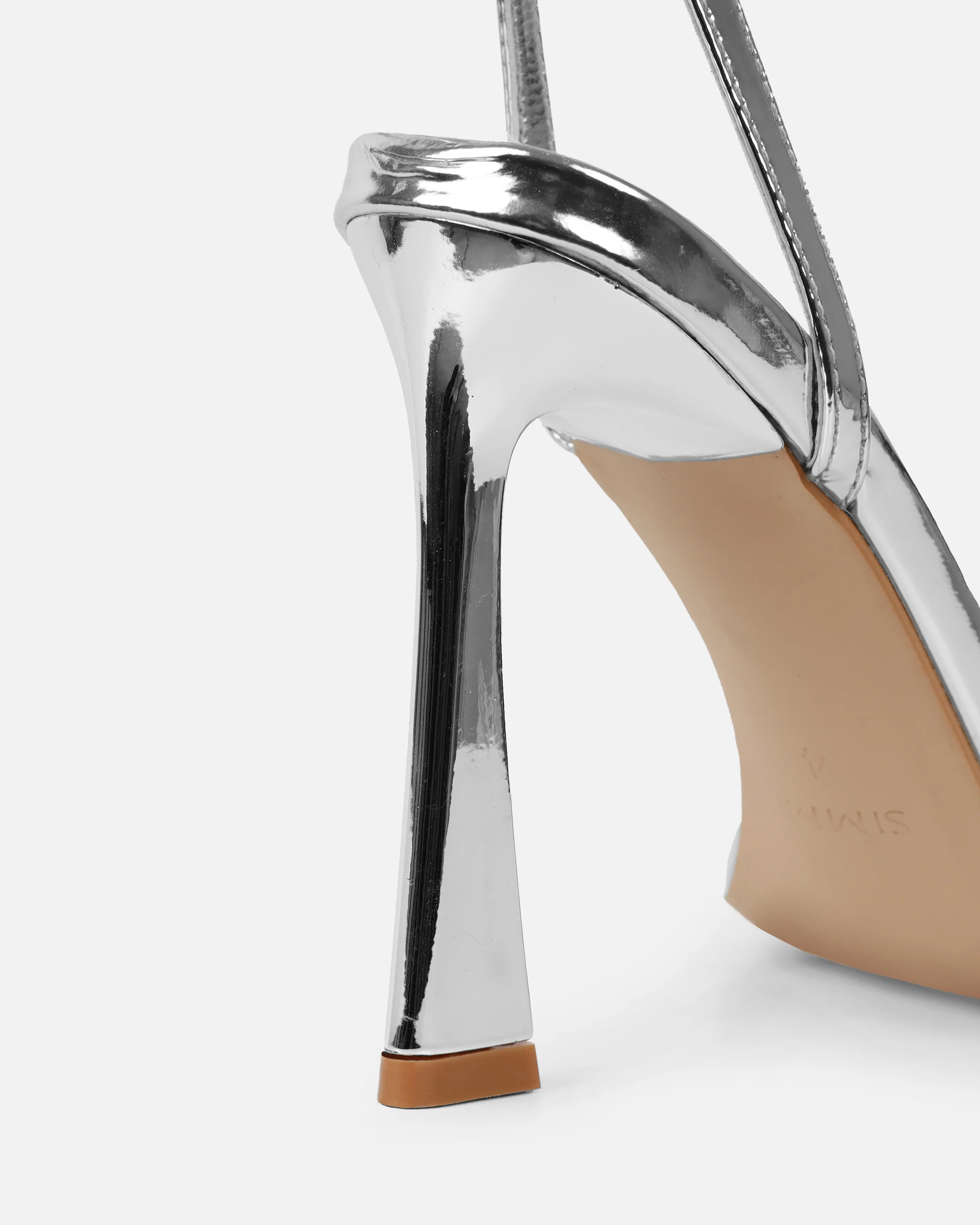 Apple Silver Mirror Flared Heeled Sandals - Image 3