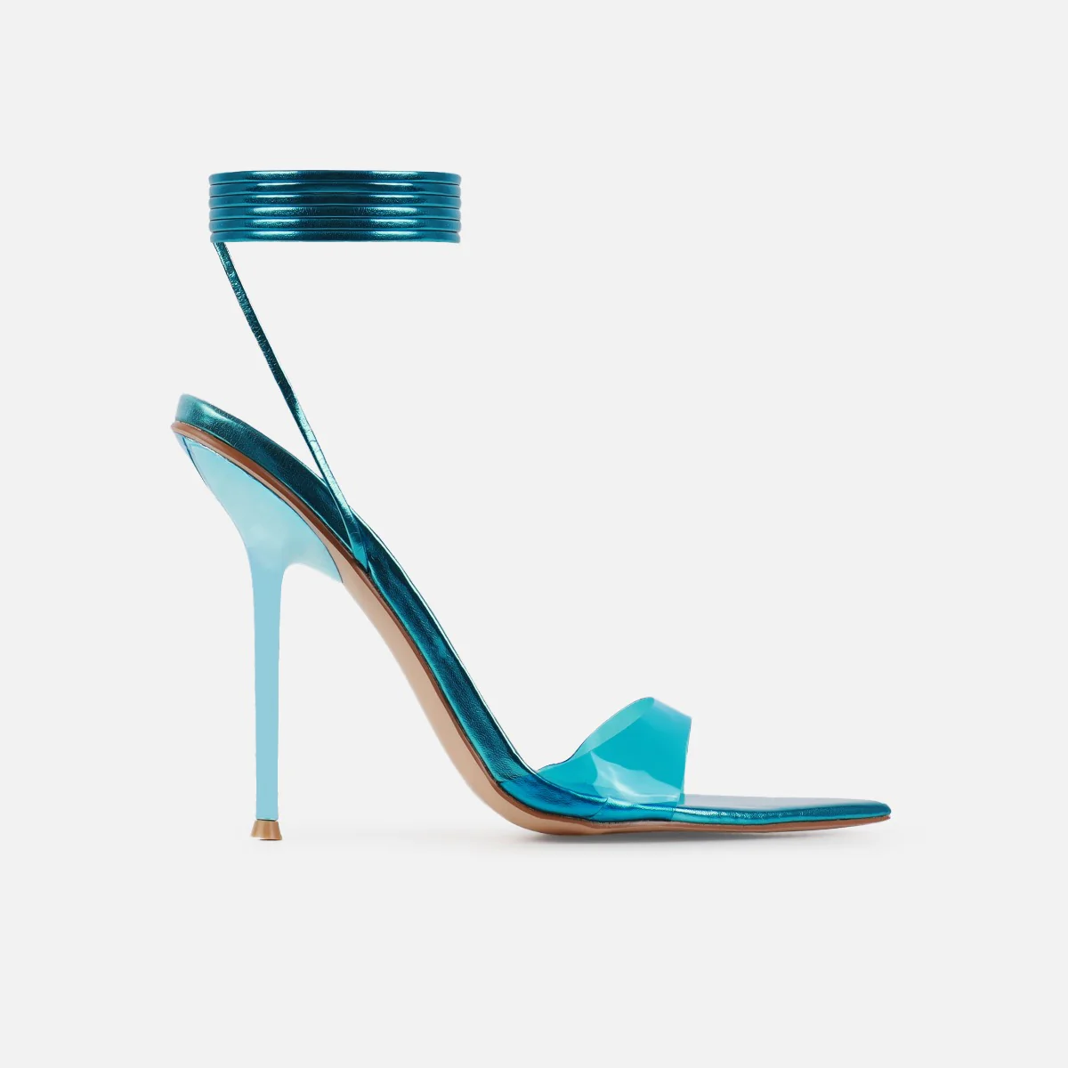 Ariaa Blue Clear Lace Up Stiletto Heels
