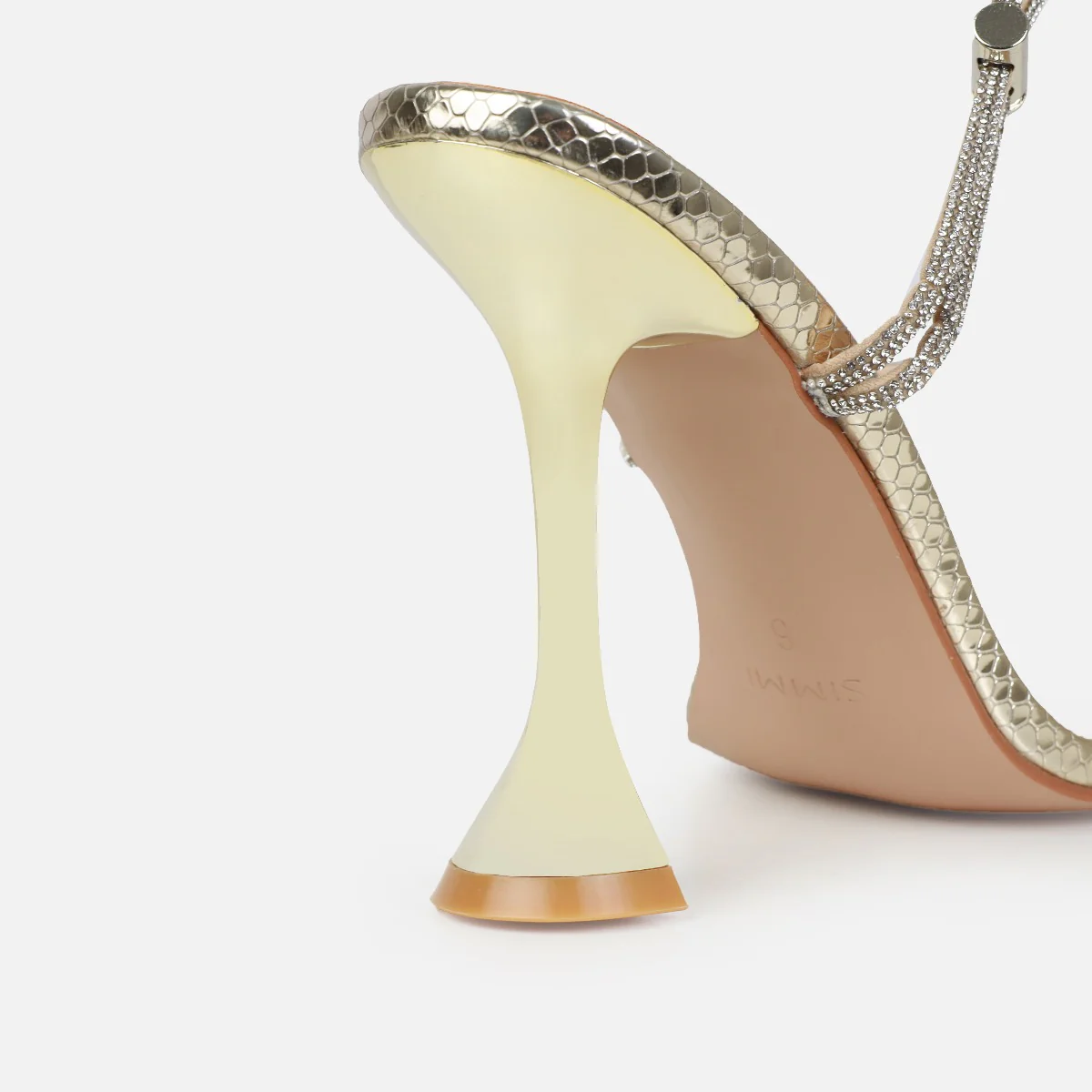 Asmara Wide Fit Gold Faux Snake Print Diamante Toggle Heels - Image 2