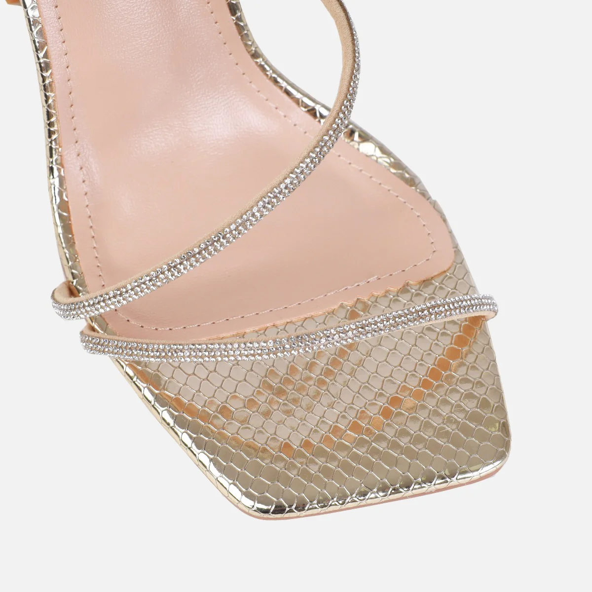 Asmara Wide Fit Gold Faux Snake Print Diamante Toggle Heels - Image 3