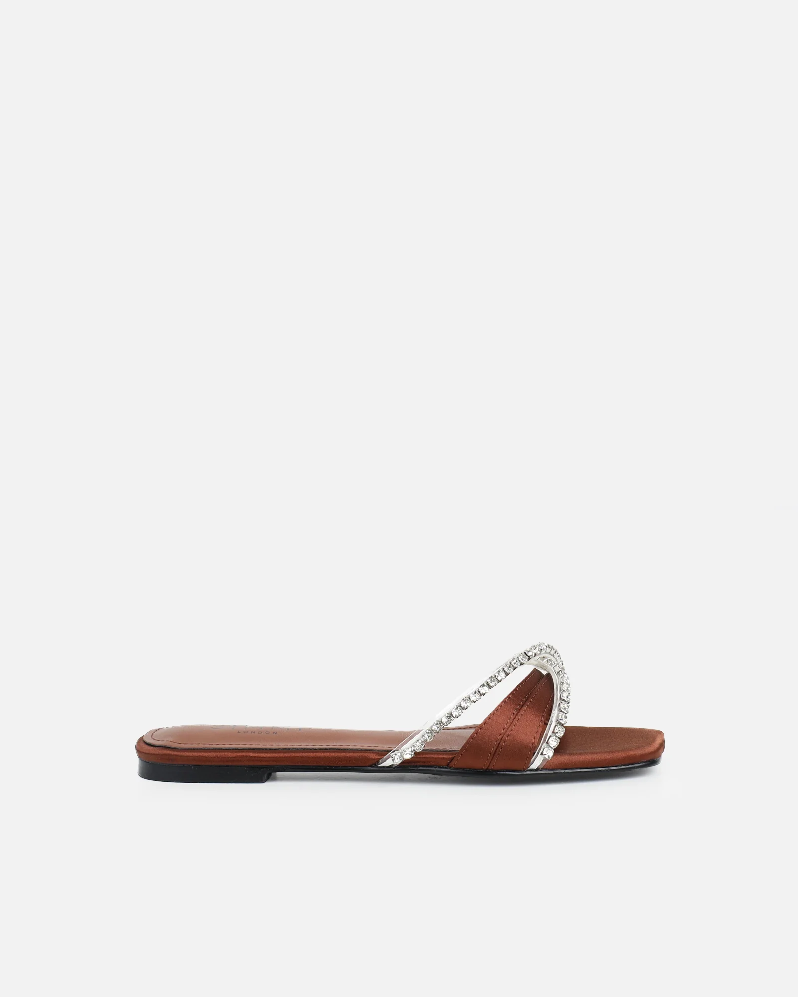 Astana Chocolate Satin Diamante Flat Sandals - Image 3