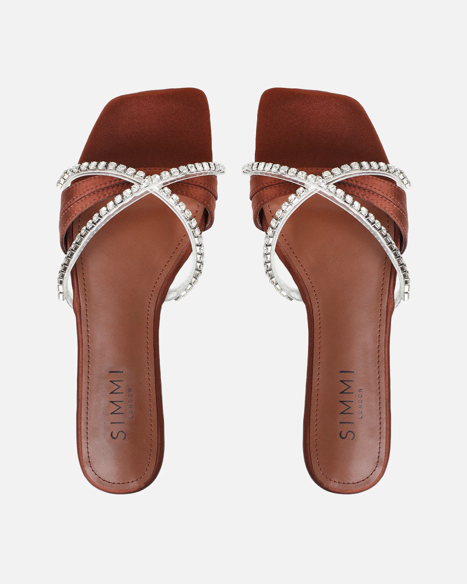 Astana Chocolate Satin Diamante Flat Sandals - Image 4