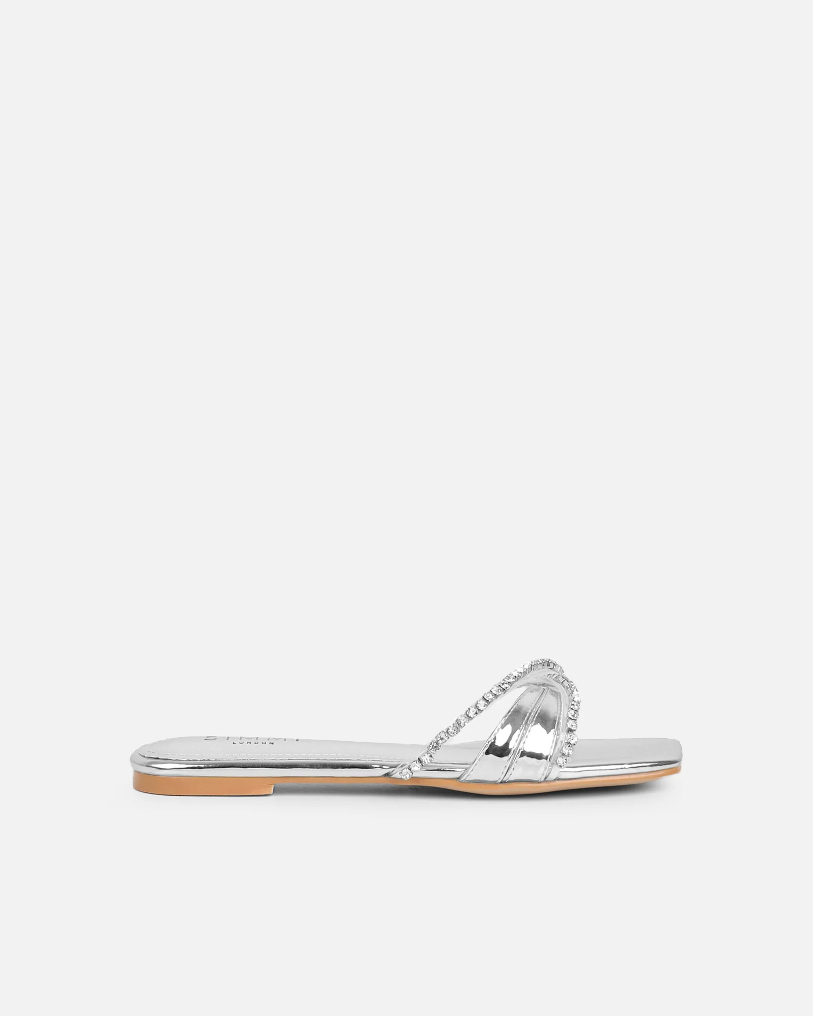Astana Silver Mirror Diamante Flat Sandals - Image 3