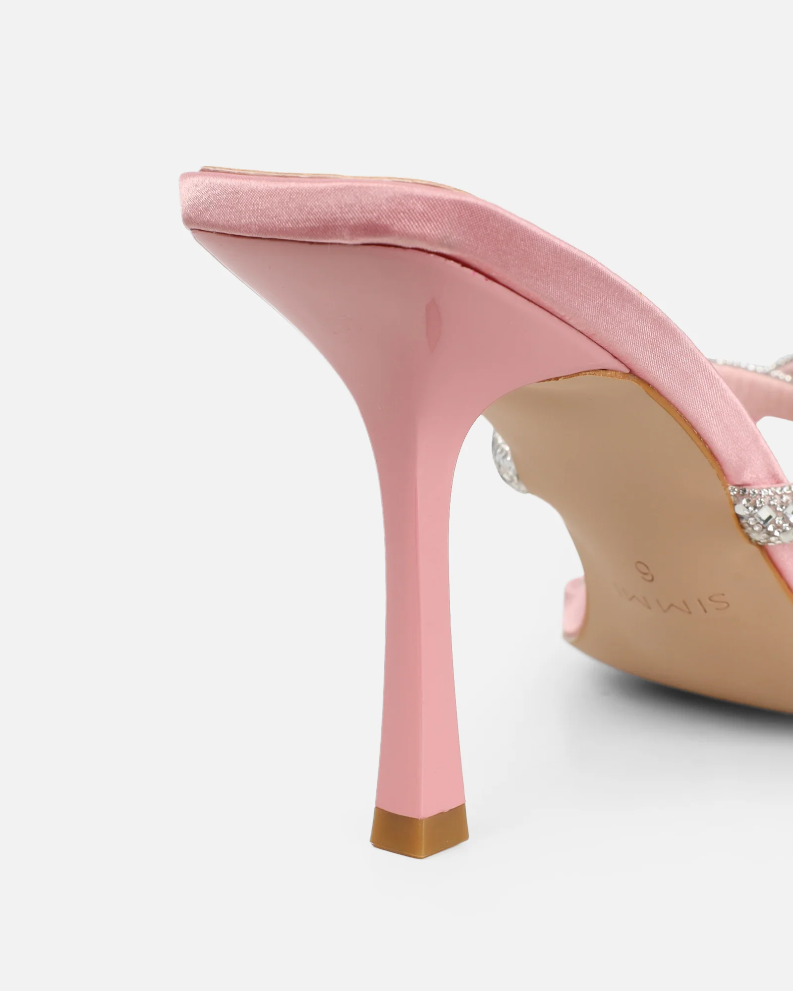 Aubriella Pink Satin Diamante Mule Heeled Sandals - Image 3