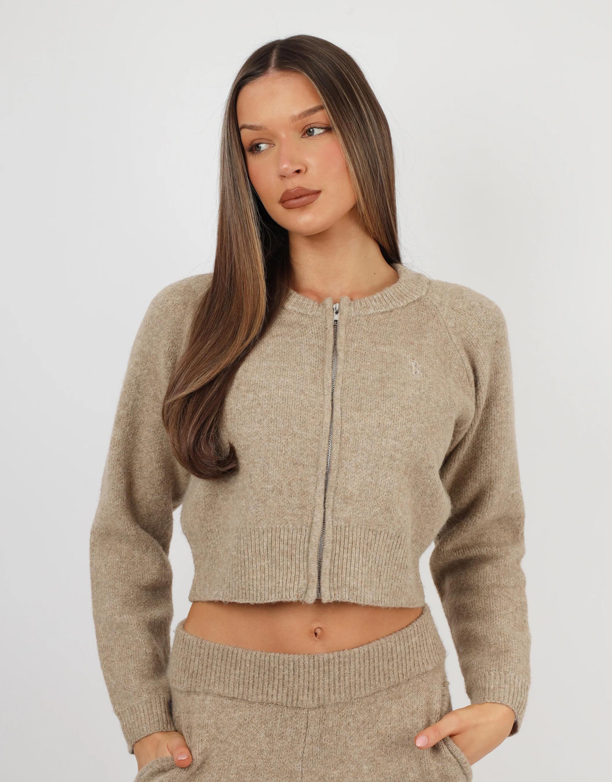 Ayla Simmi Studios Bomber Knit Jacket In Oatmeal - Image 2