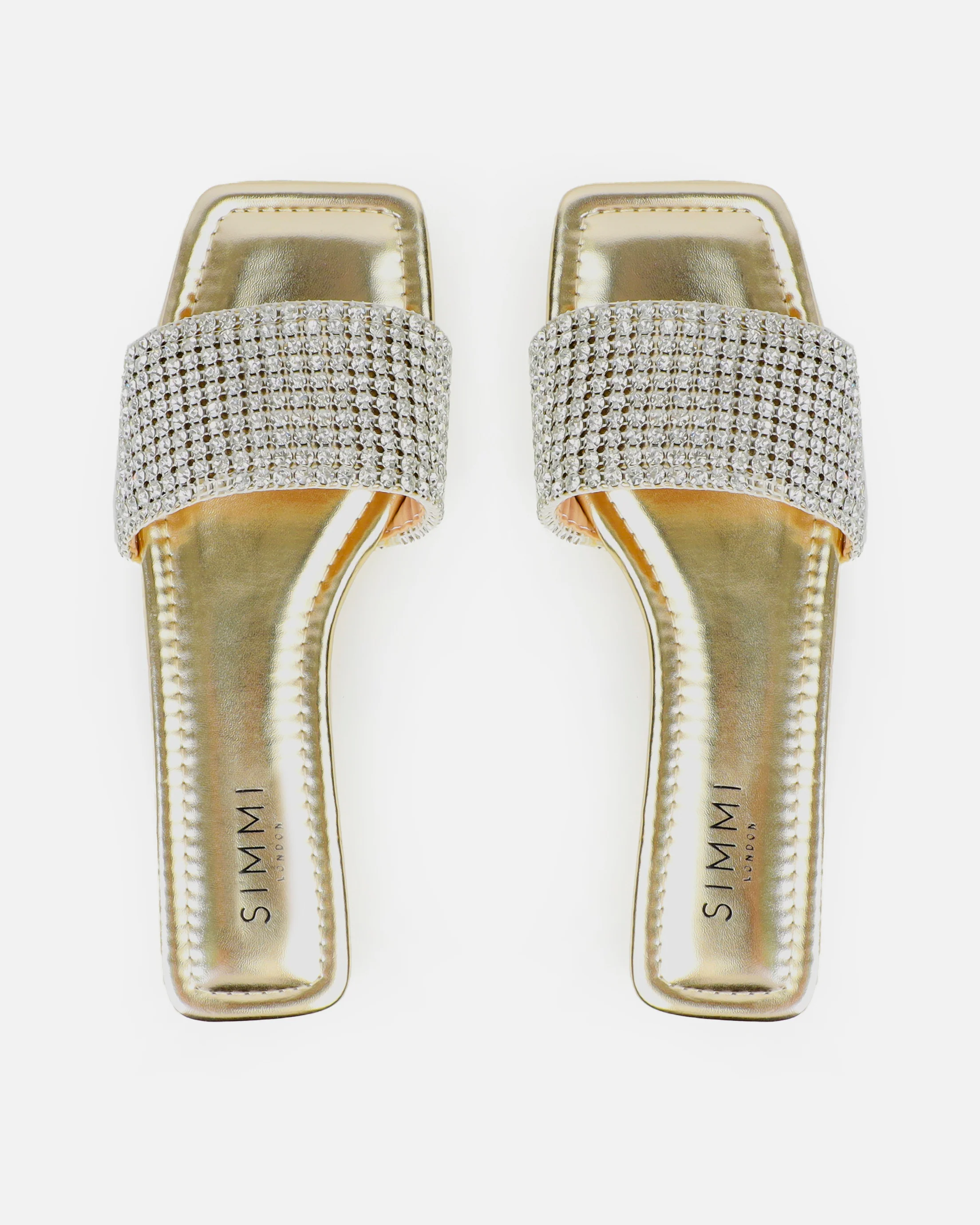 Azura Wide Fit Gold Diamante Sliders - Image 3