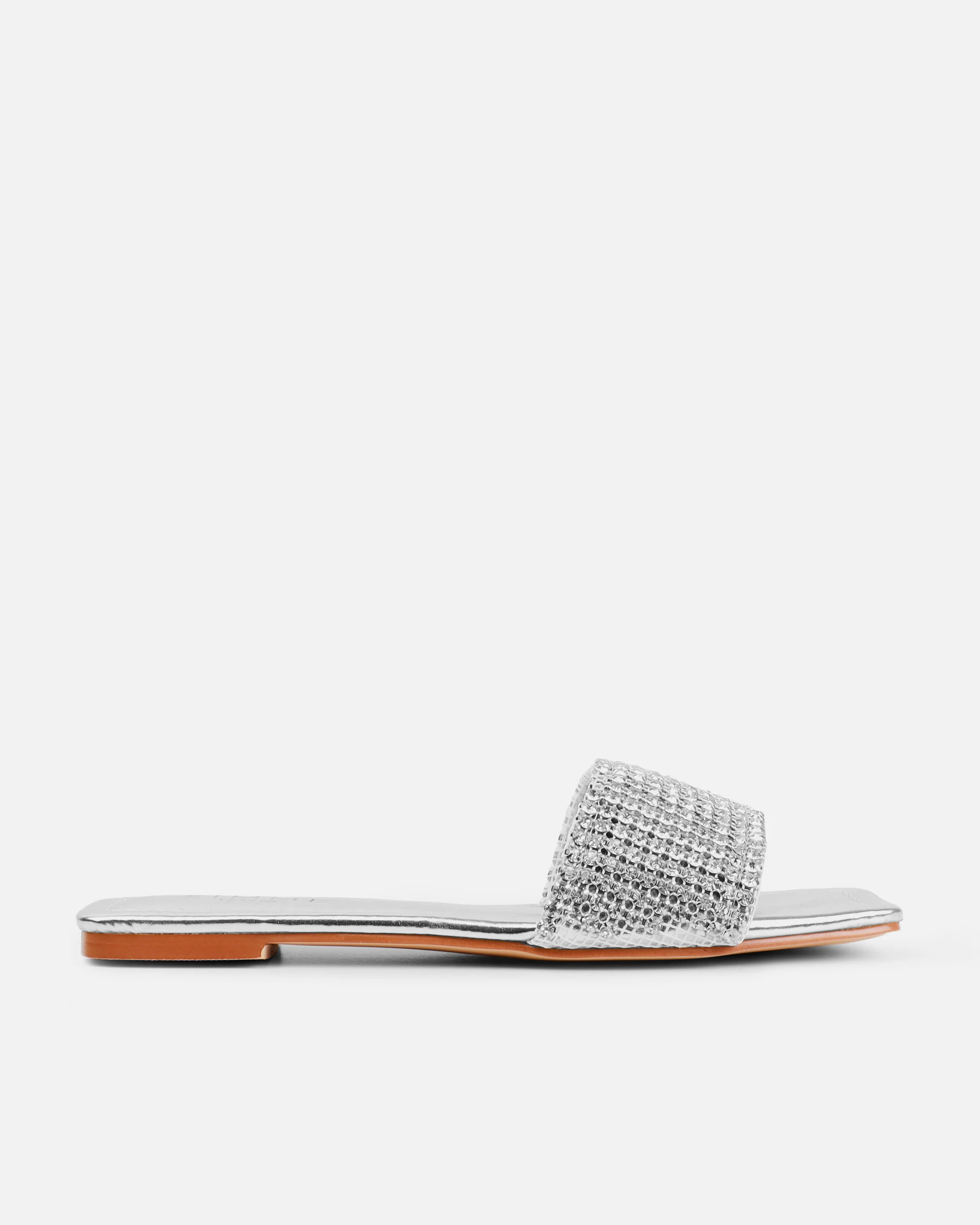Azura Wide Fit Silver Diamante Sliders - Image 2