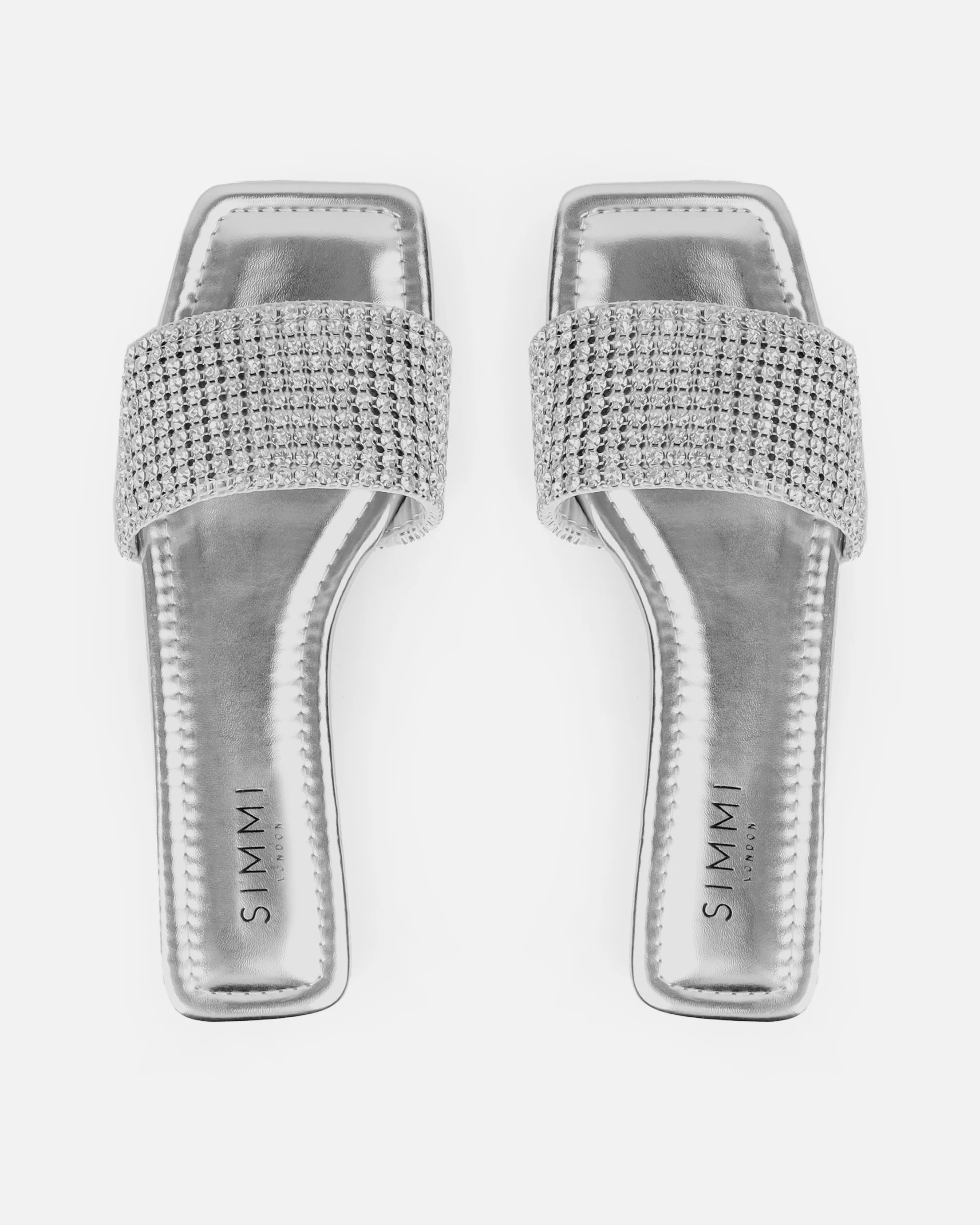 Azura Wide Fit Silver Diamante Sliders - Image 3