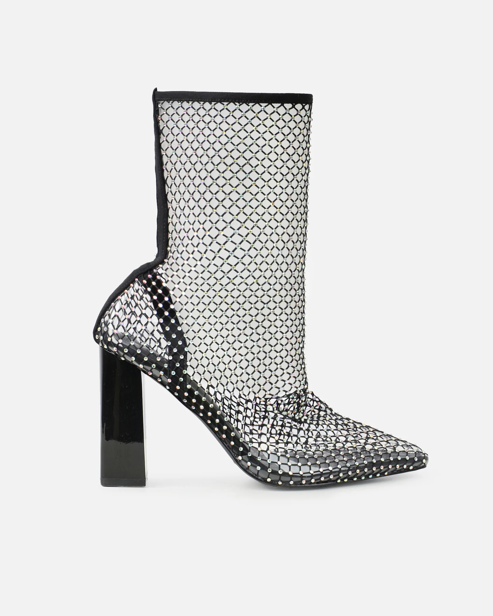 Bailee Black Diamante Fishnet Block Heels - Image 2