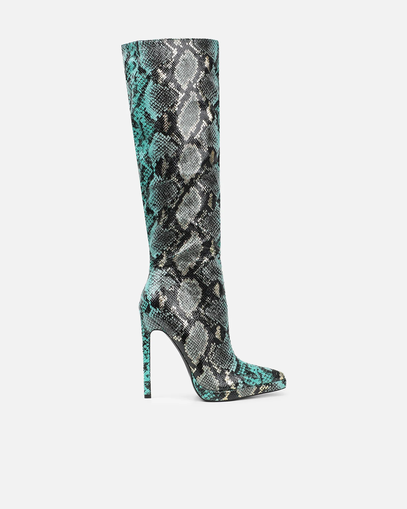Bentoni Green Snake Effect Knee Boots - Image 2