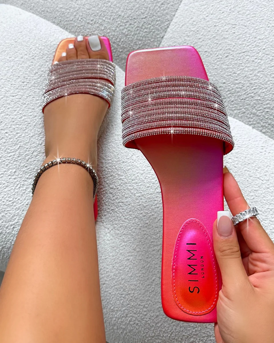 Bethan Orange Ombre Diamante Flat Sandals