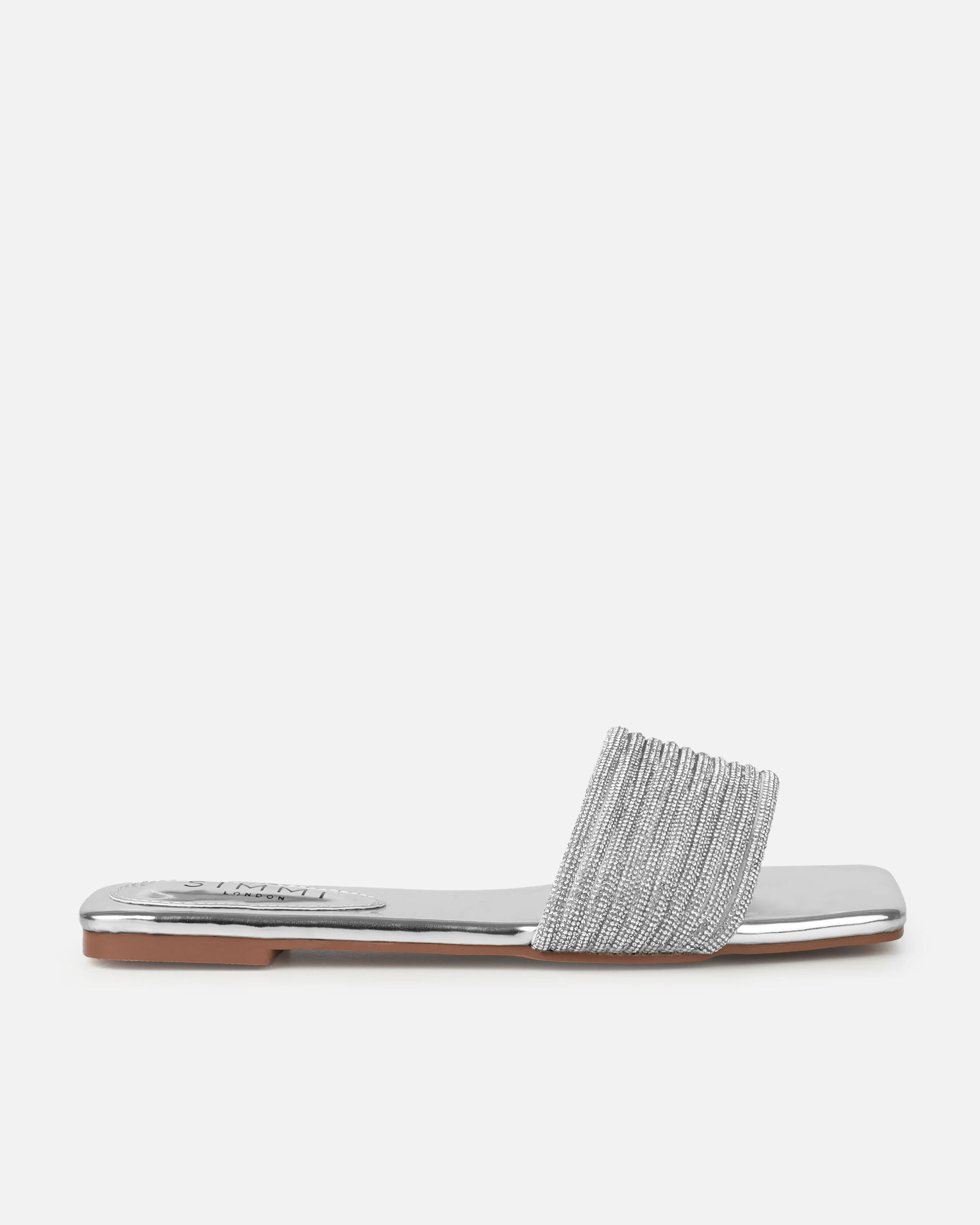 Bethan Silver Metallic Diamante Flat Sandals - Image 2
