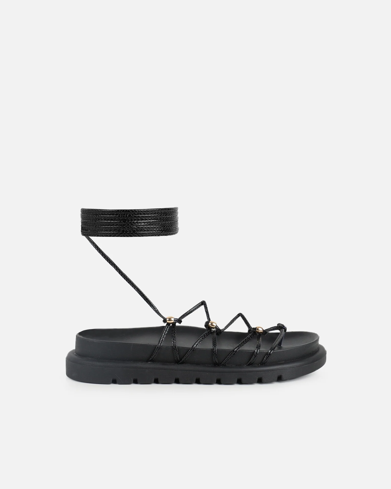 Billie Black Rope Tie Up Sandals - Image 2