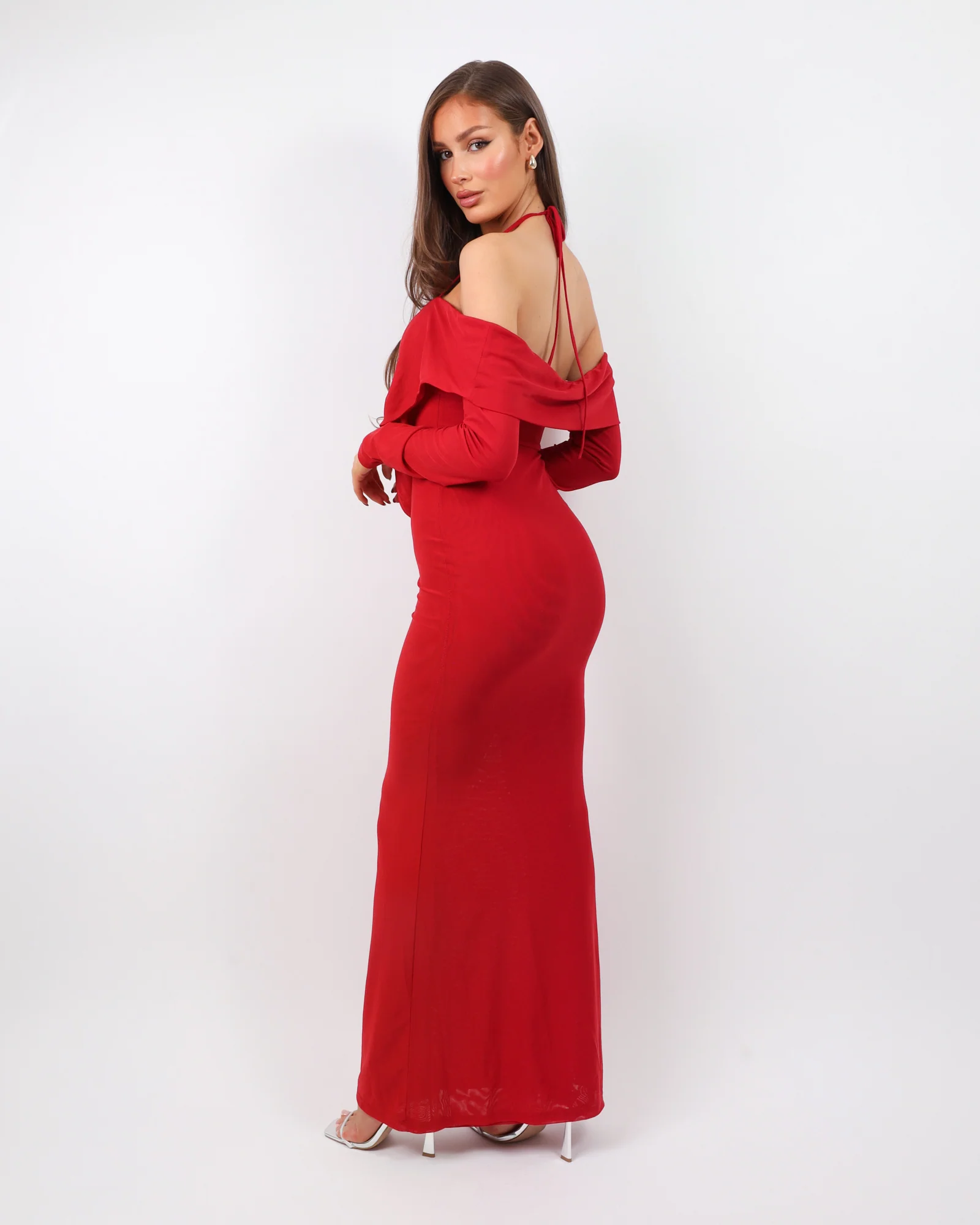 Bordeaux Red Extreme Cowl Maxi Dress - Image 5