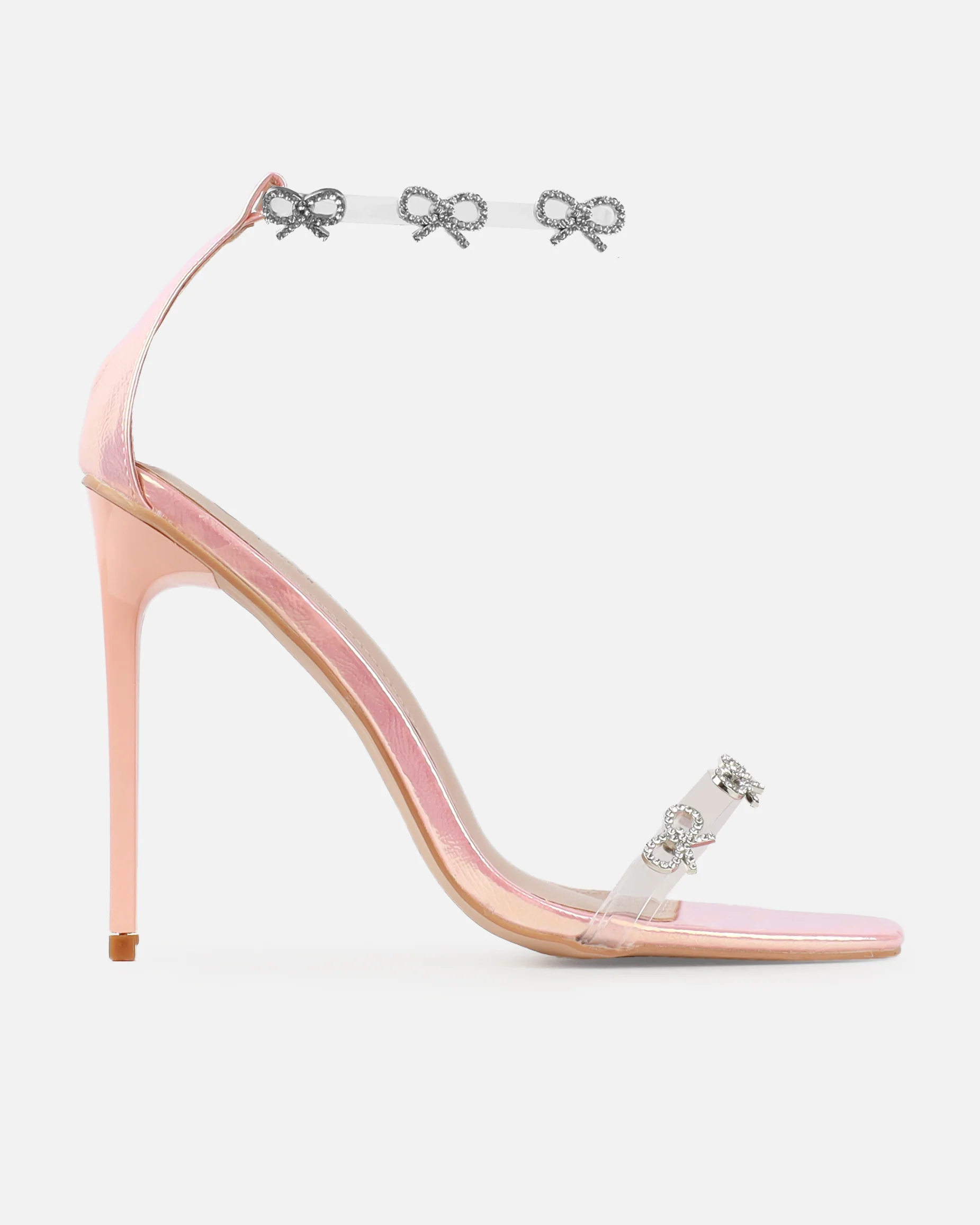 Bow pink iridescent diamante bow trim heels - Image 2