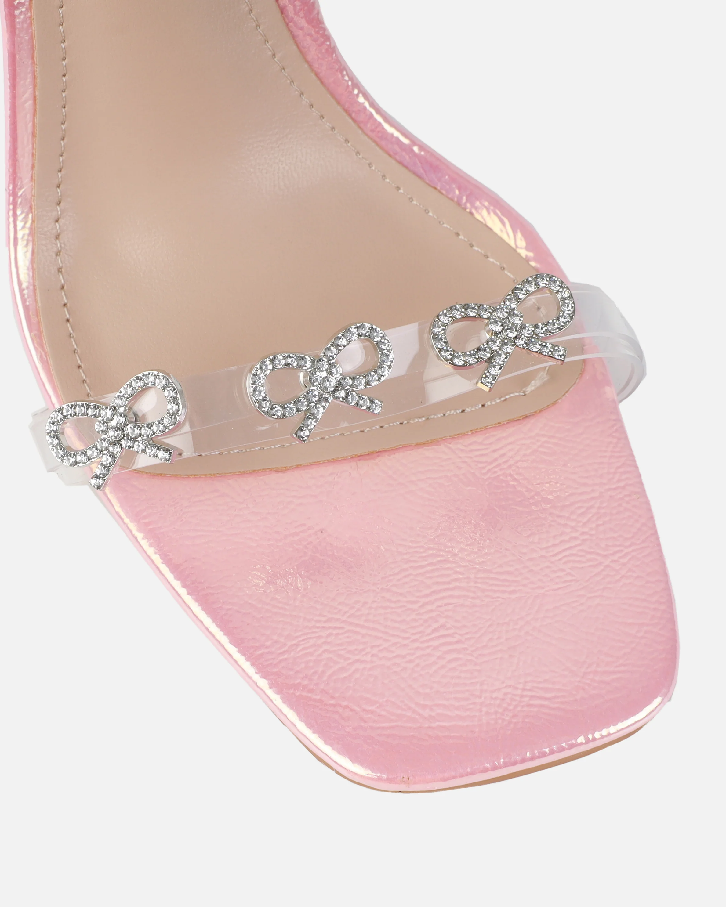 Bow pink iridescent diamante bow trim heels - Image 4