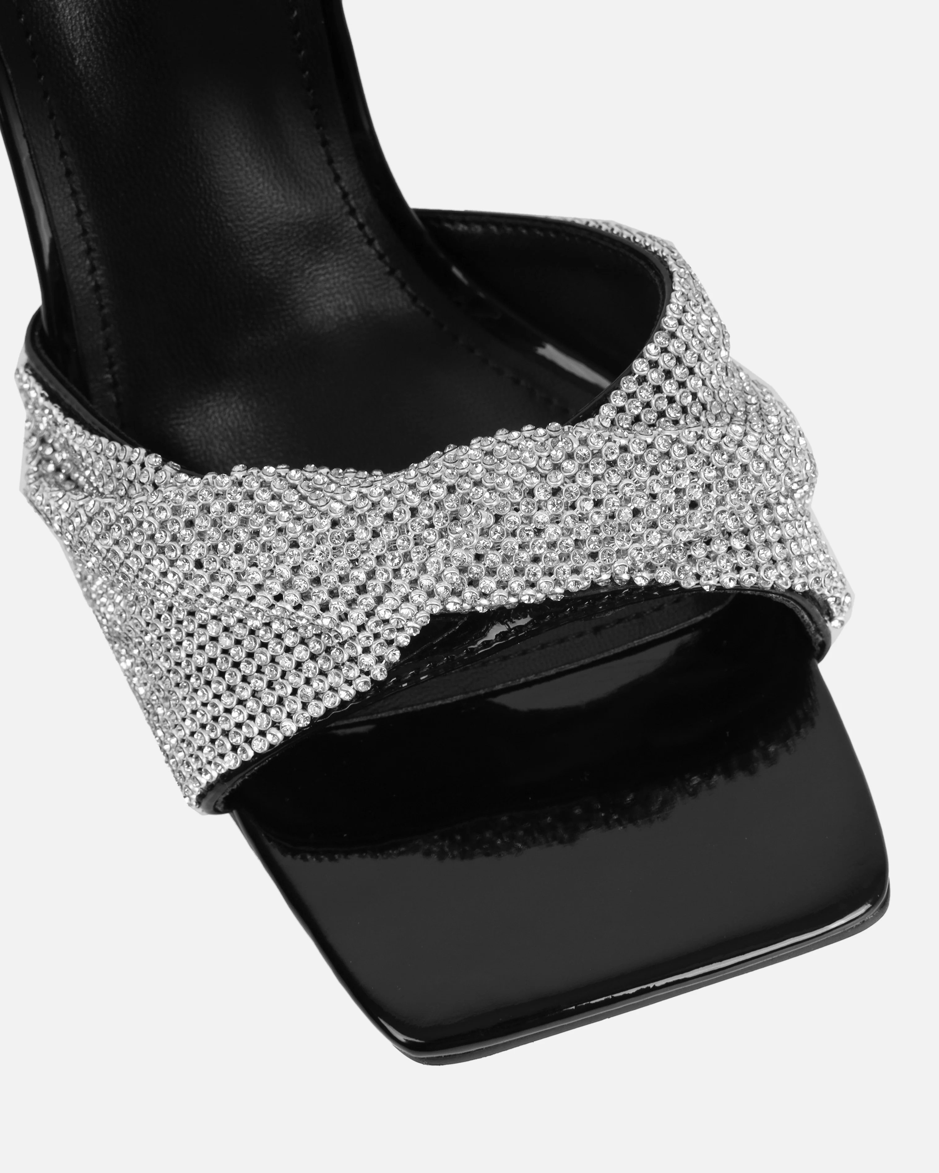 Caley Black Patent Diamante Mid Heel Mules - Image 4