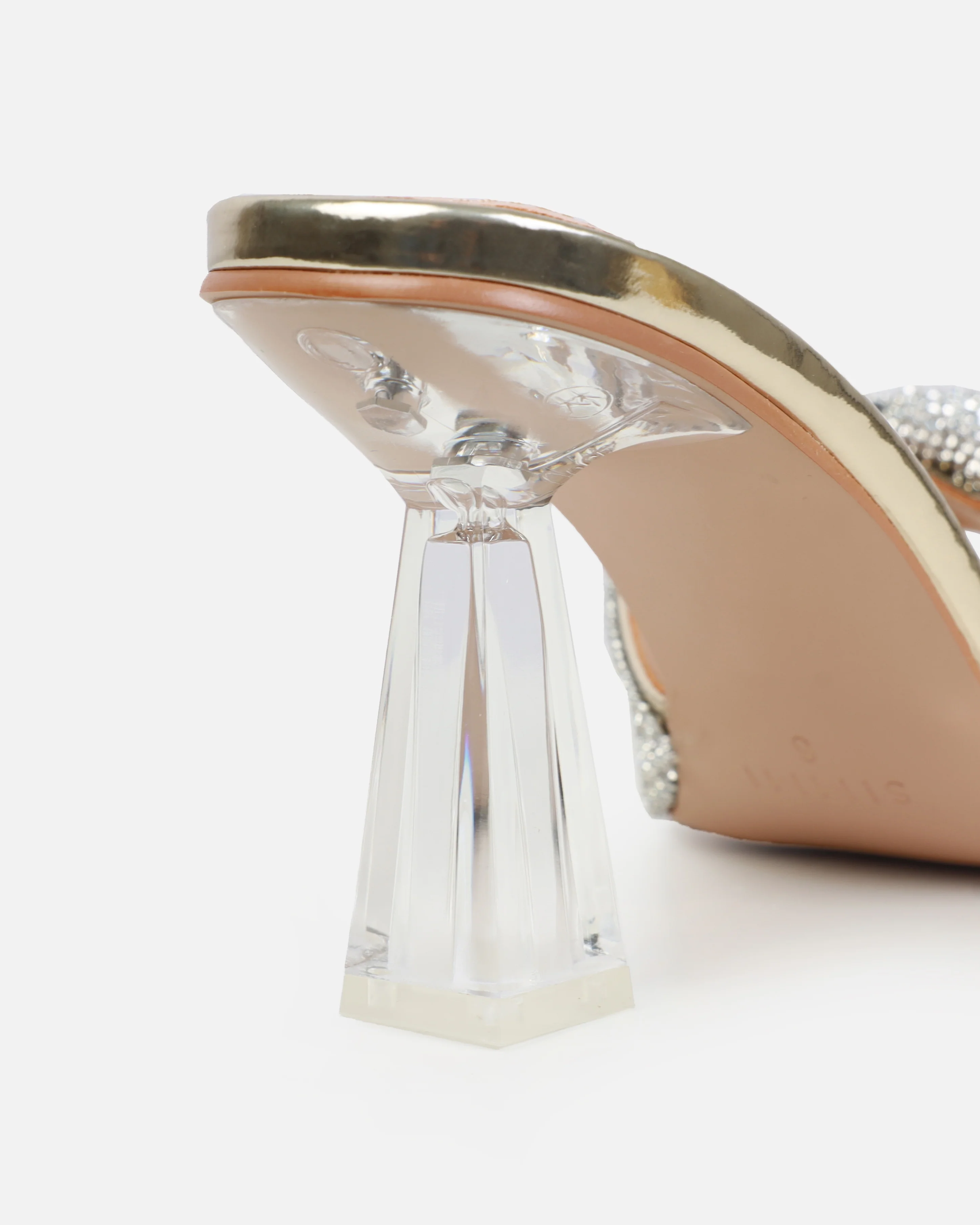 Caley Gold Diamante Clear Mid Heel Mules - Image 3