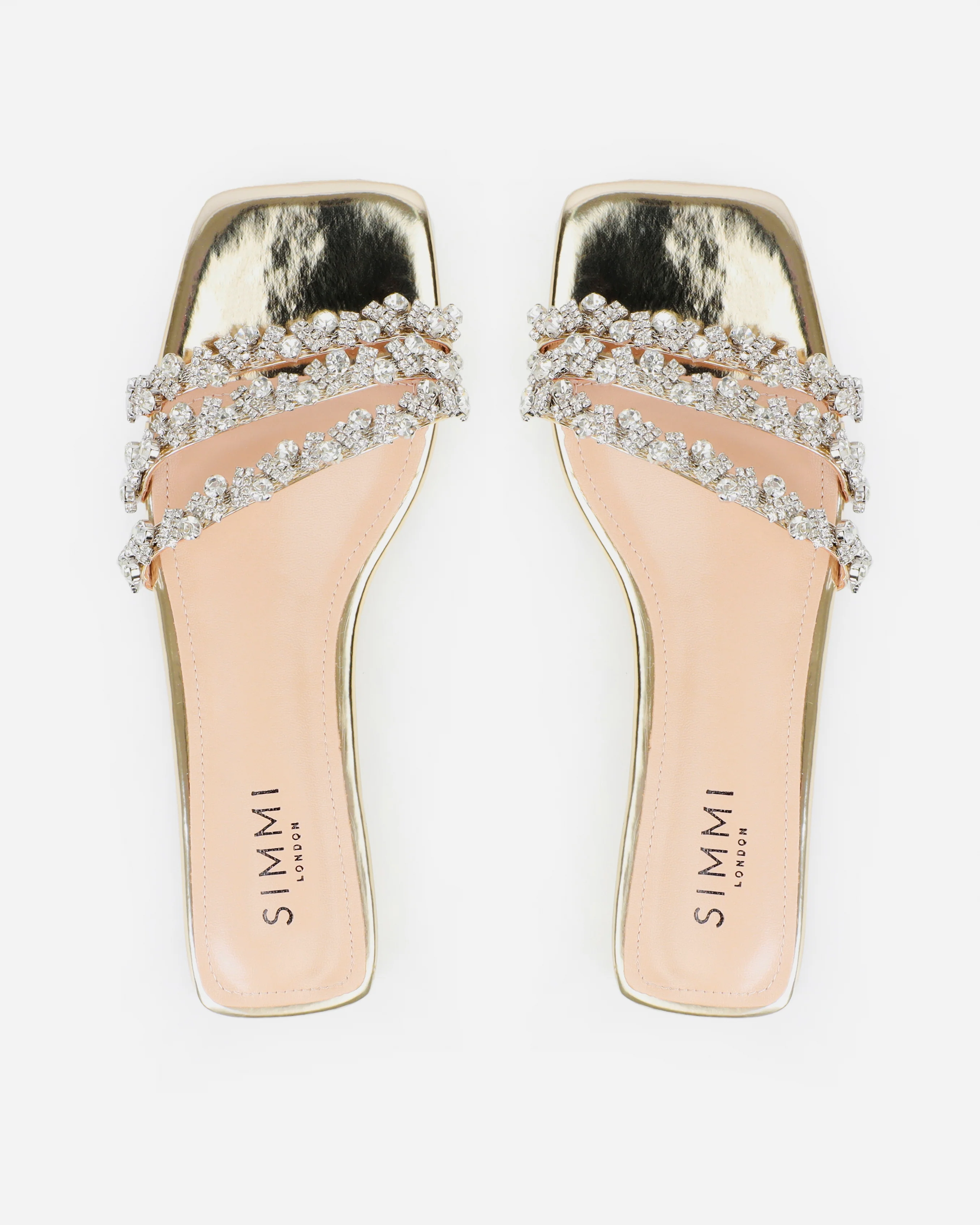 Capri Gold Mirror Diamante Flat Sandals - Image 3