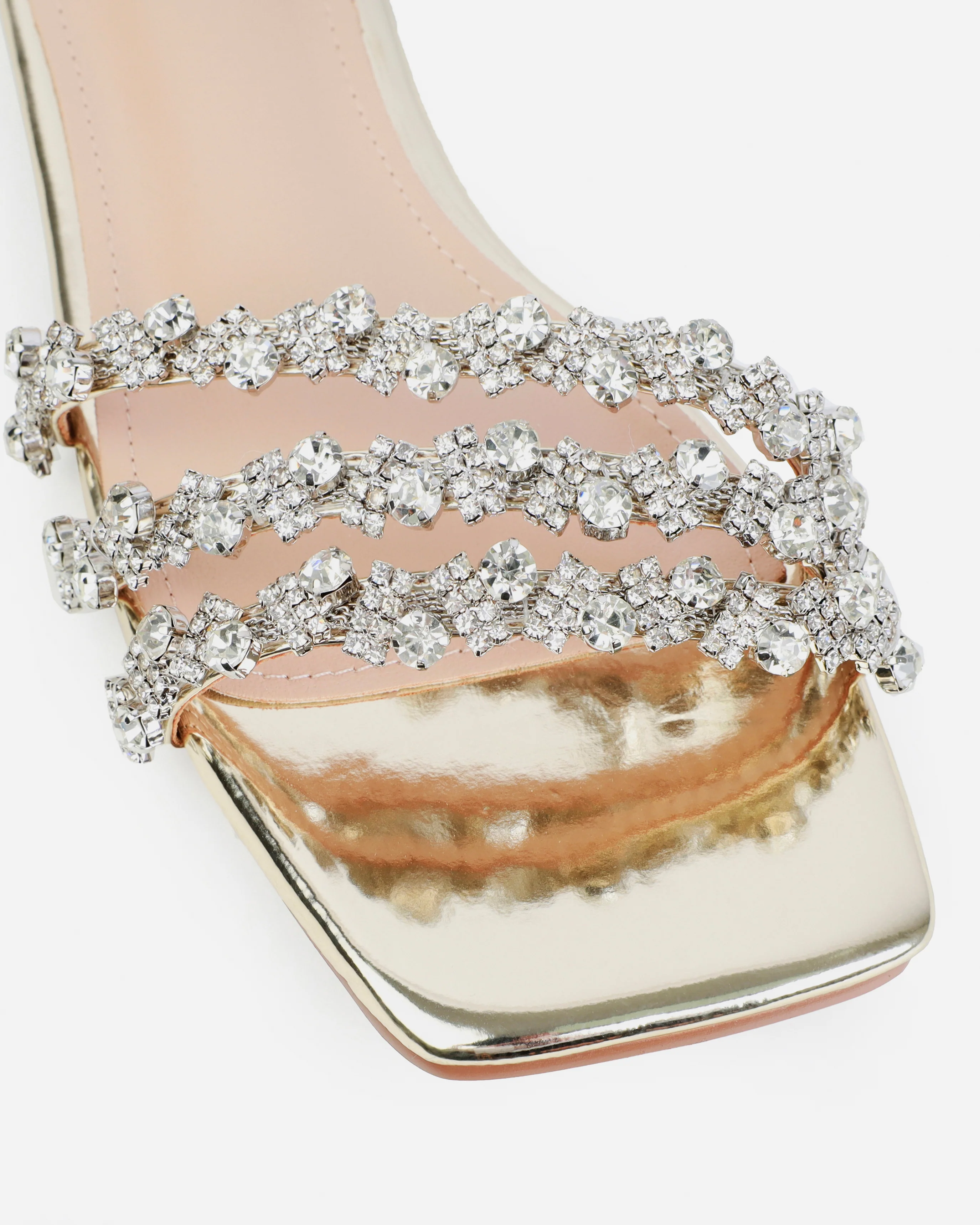Capri Gold Mirror Diamante Flat Sandals - Image 4