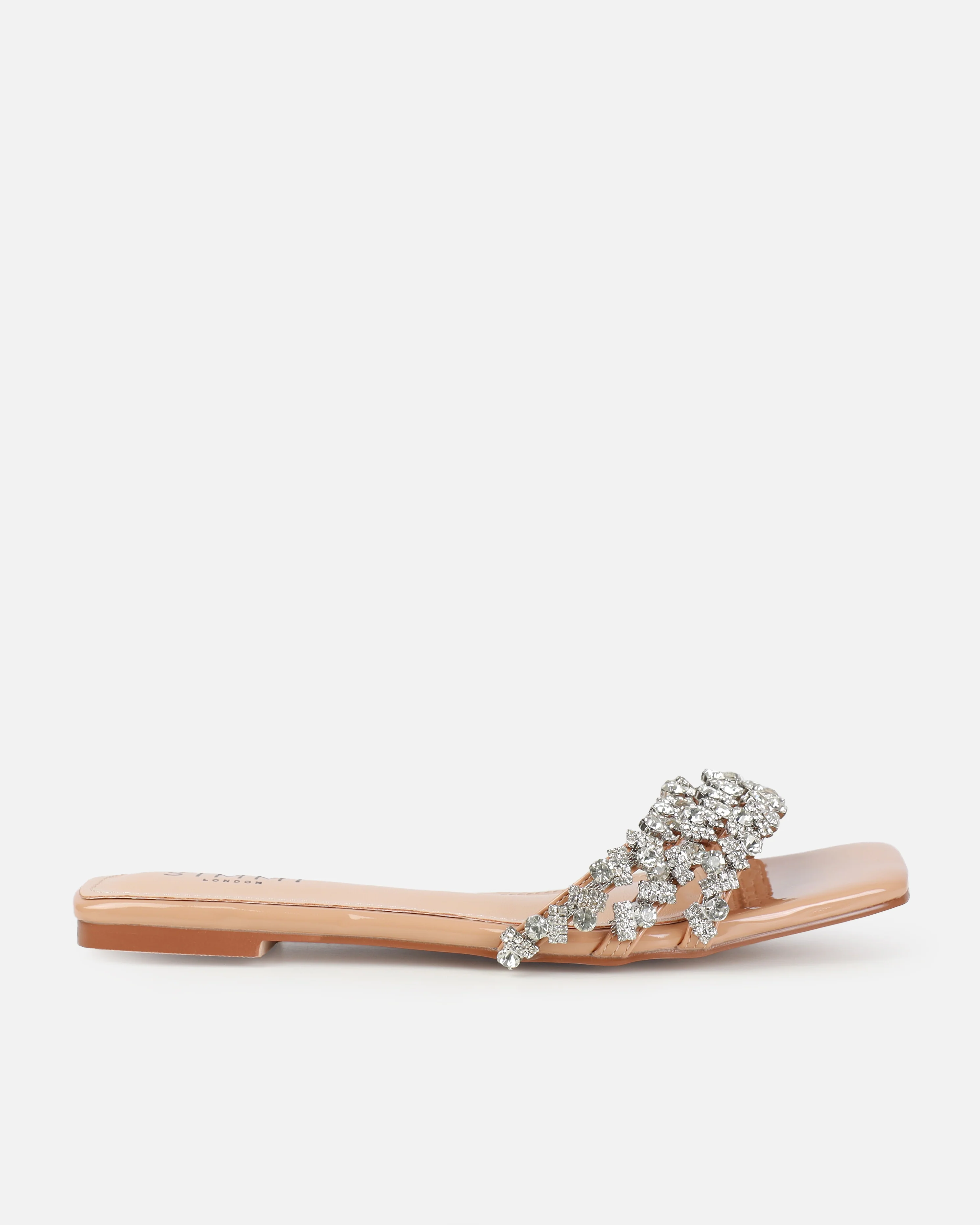 Capri Nude Diamante Flat Sandals - Image 2