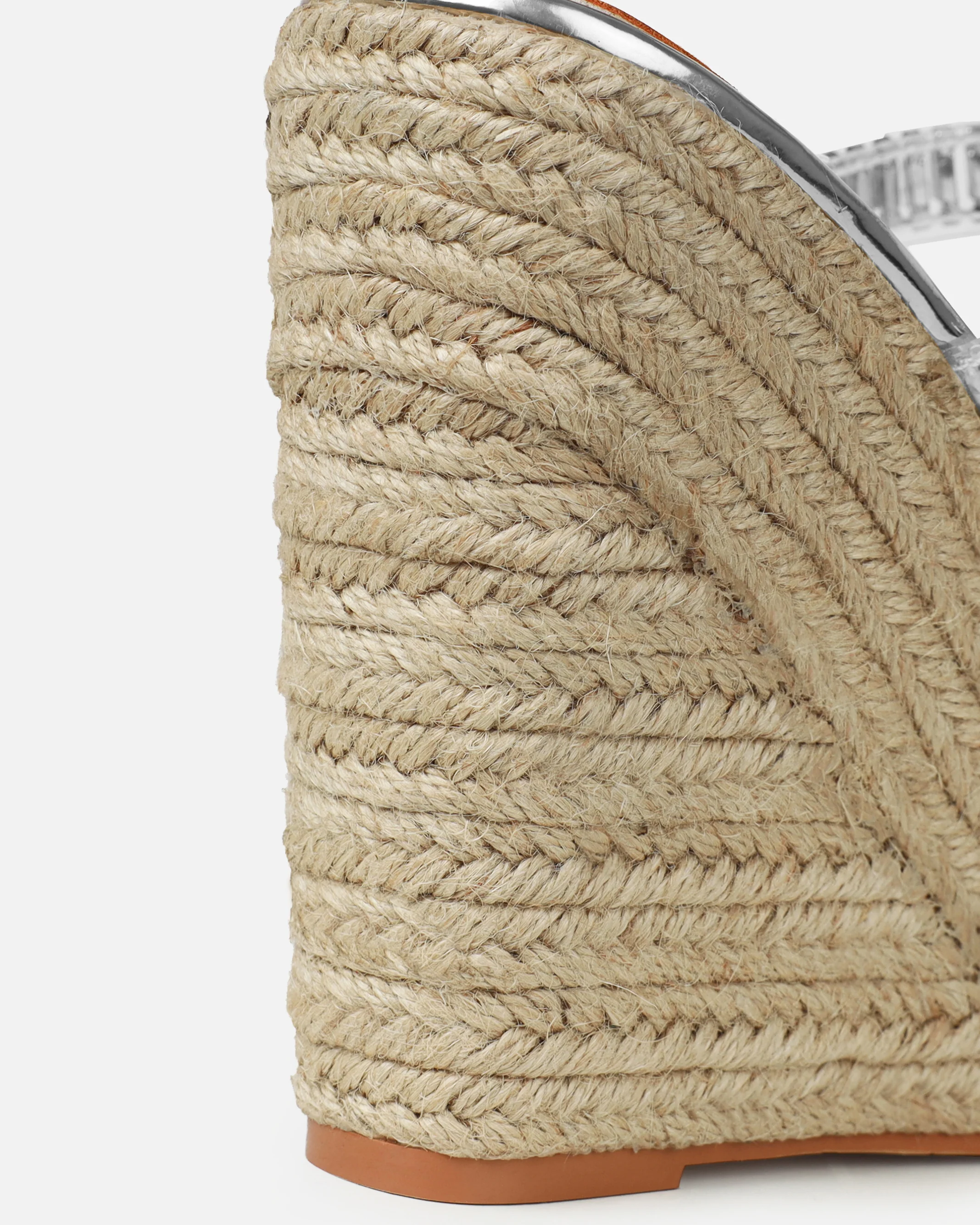 Celline Silver Diamante Strappy Espadrille Wedges - Image 3