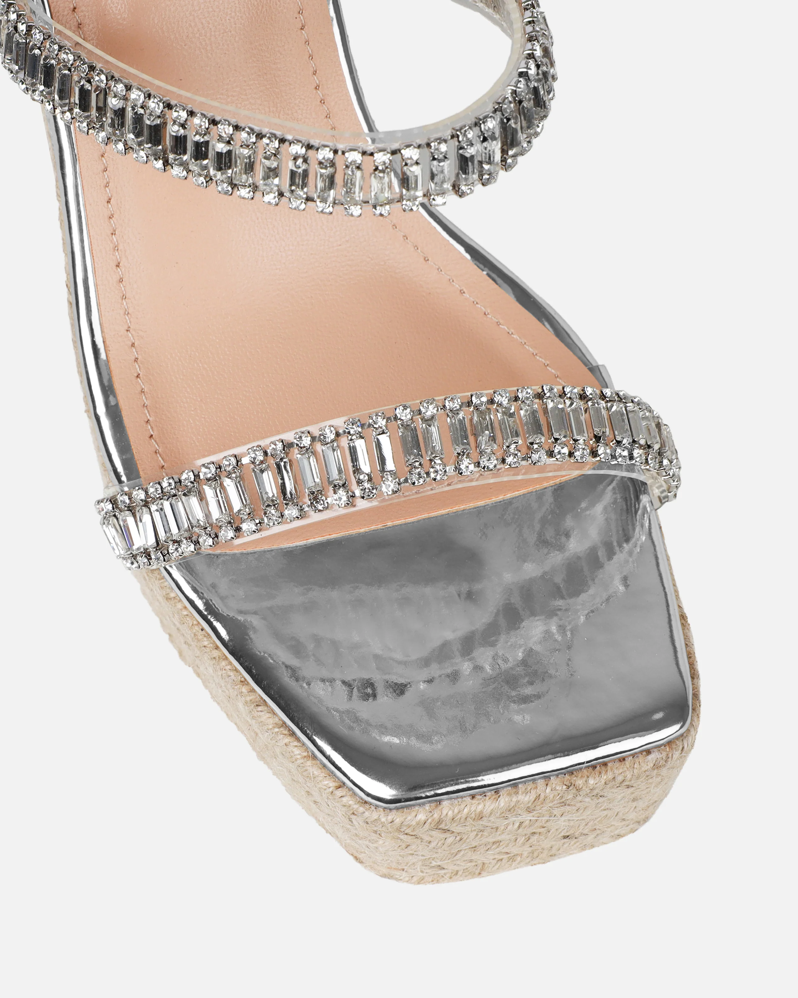 Celline Silver Diamante Strappy Espadrille Wedges - Image 4