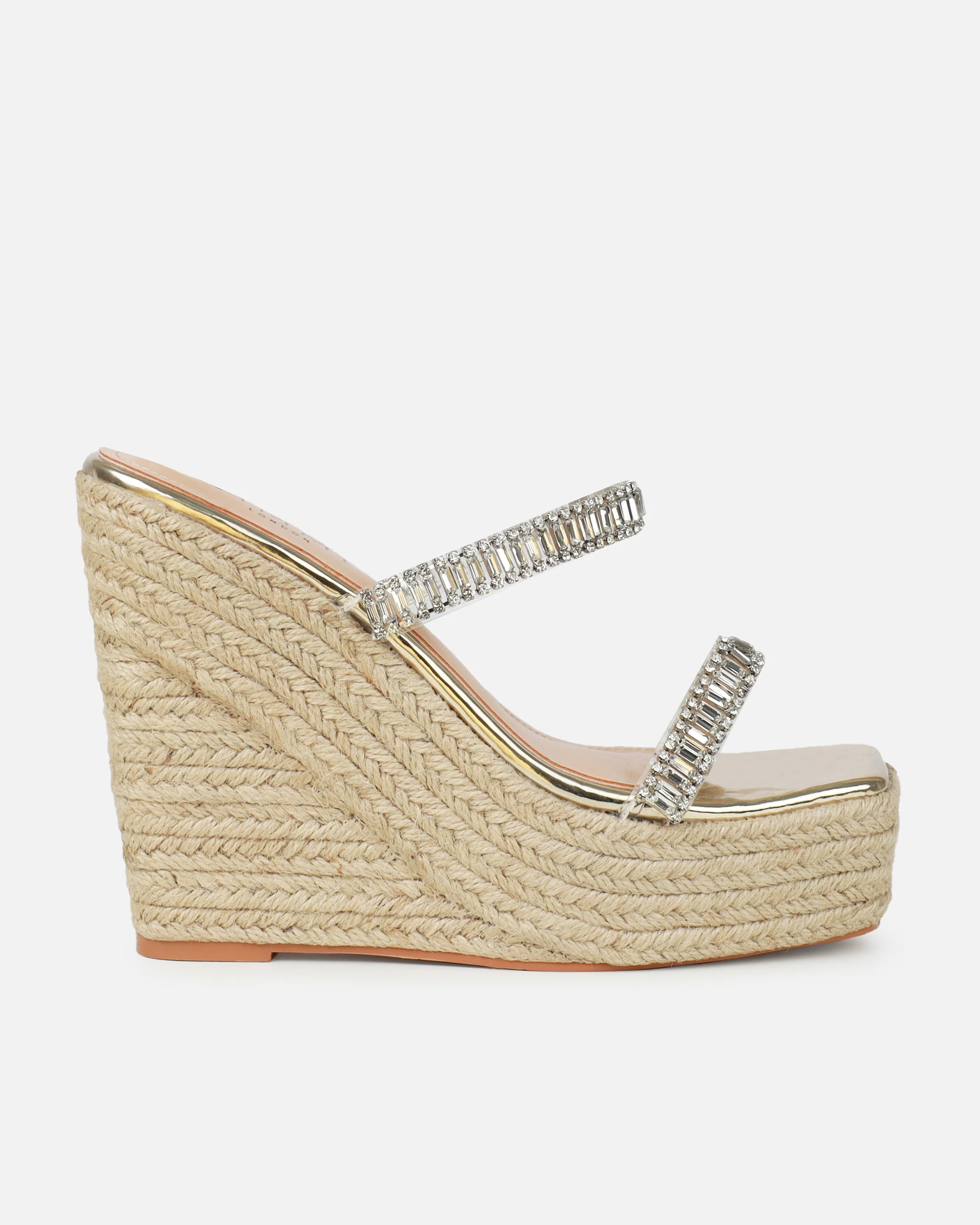 Celline Gold Diamante Strappy Espadrille Wedges - Image 2