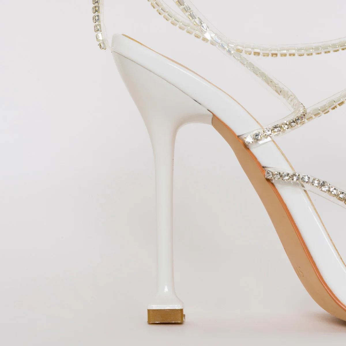 Chantel White Patent Clear Diamante Strappy Heels - Image 4
